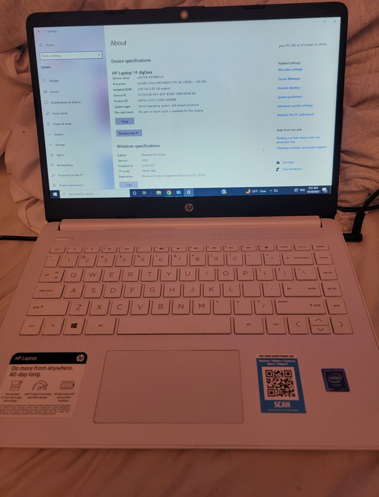 HP 14DQ0052DX 14″ (64 GB, SSD, Intel Celeron N, 1.10 GHz, 4 GB) Laptop -…