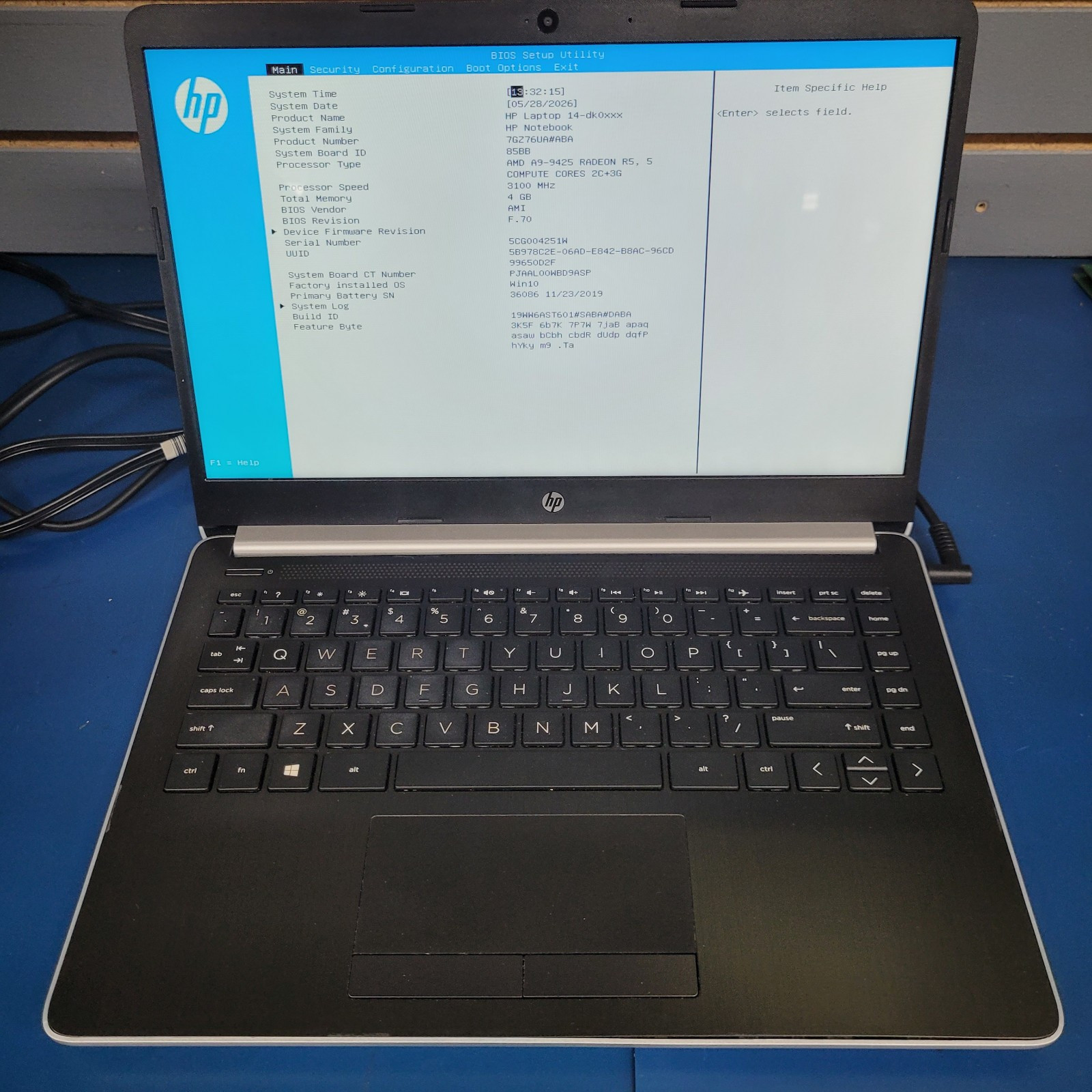 HP 14-dk0002dx AMD A9-9425 (3.10 GHz) 4GB RAM NO HDD