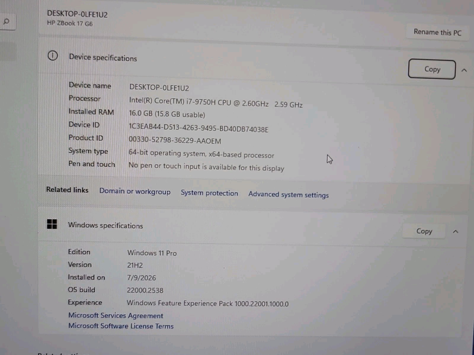 HP ZBook 17 G6 17.3″ i7-9850H 2.6GHz 16 GB 512GB .