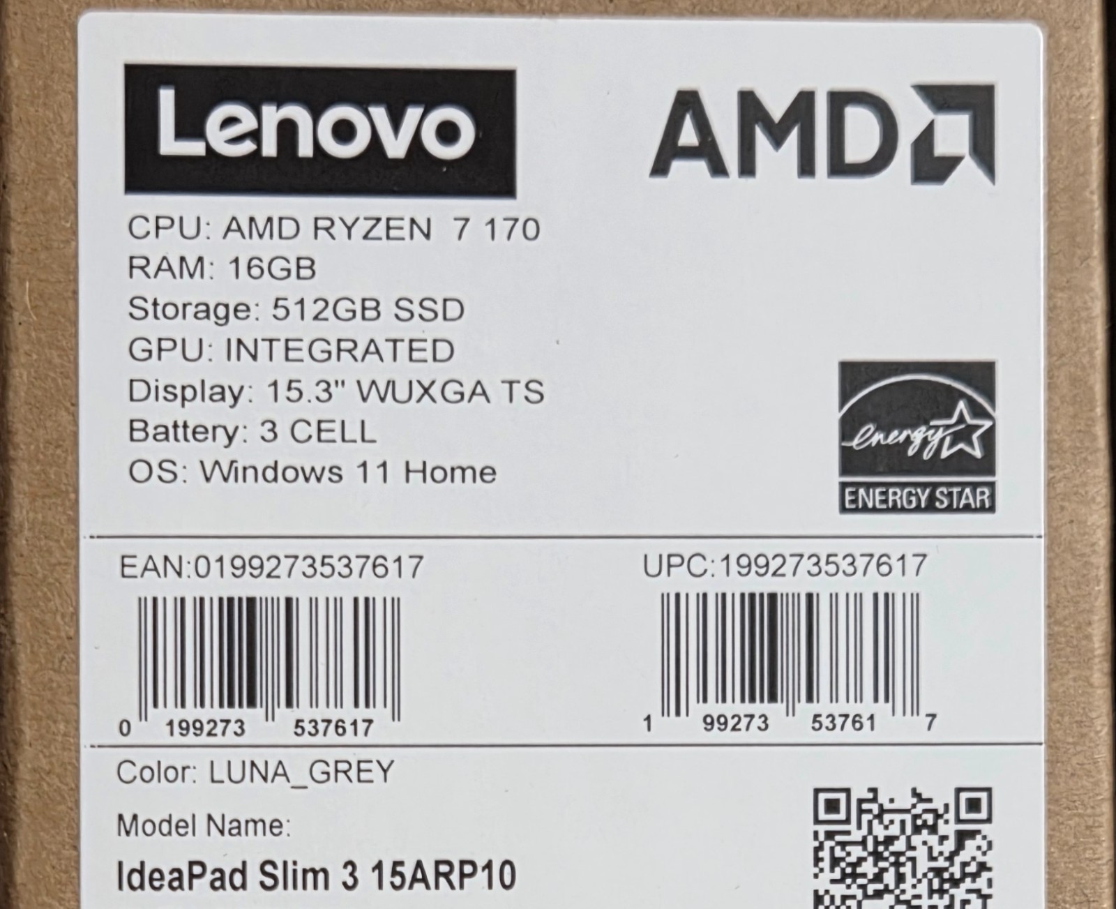 Lenovo IdeaPad Slim 3 15.3″ laptop, 16GB RAM, 512GB SSD, NIB, *SEALED*, 15ARP10