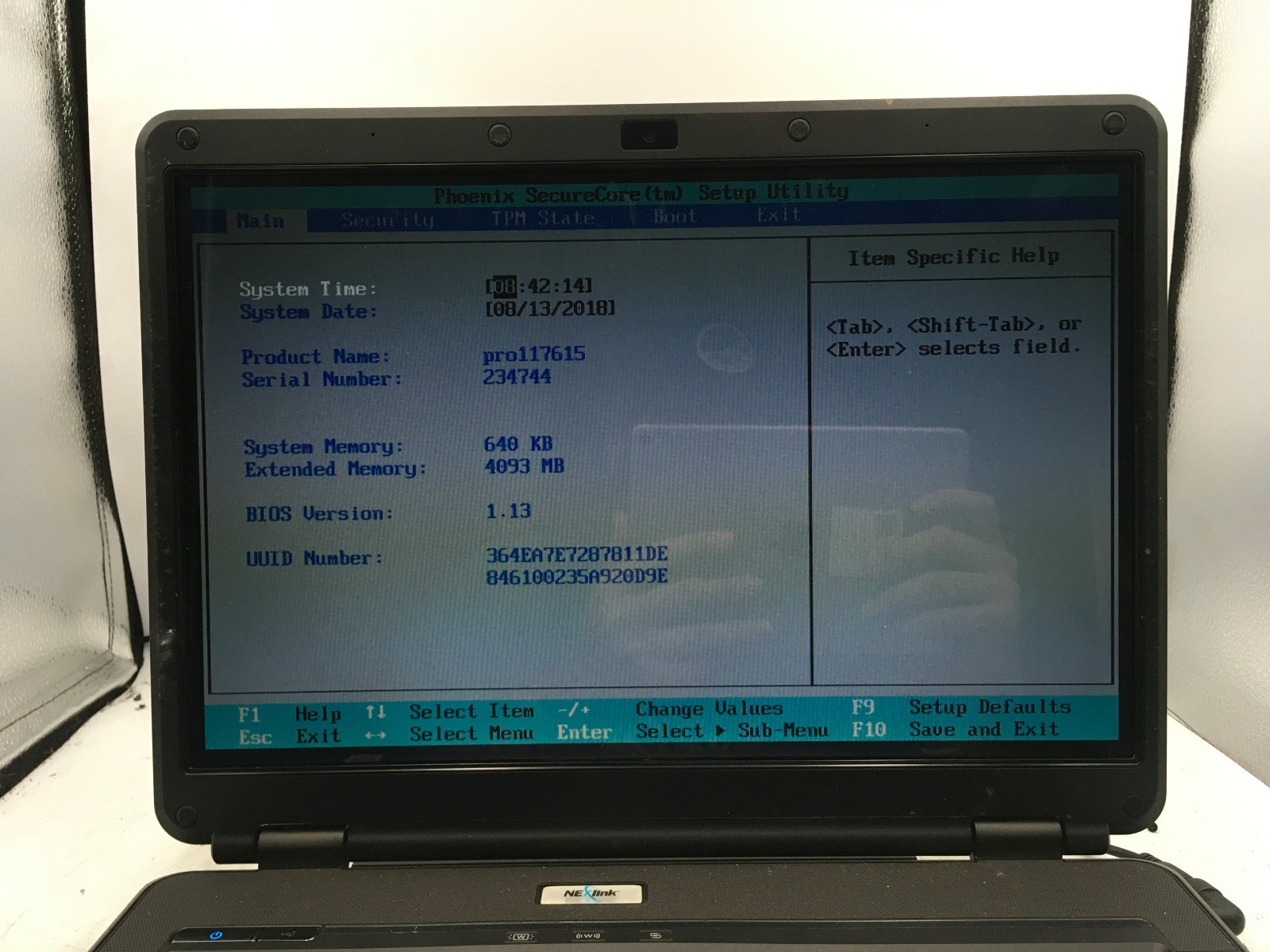 NEXLINK HL90 – BOOTS TO BIOS – INTEL CENTRINO 2 – 4GB RAM – 15″ – READ DESC -BB