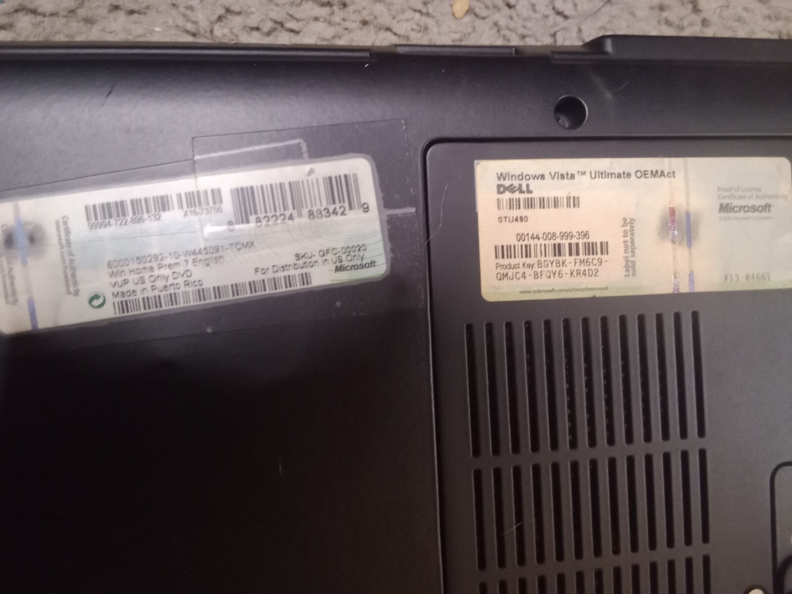 DELL INSPIRON 1720 LAPTOP WINDOWS VISTA WORKS NO PASSWORD