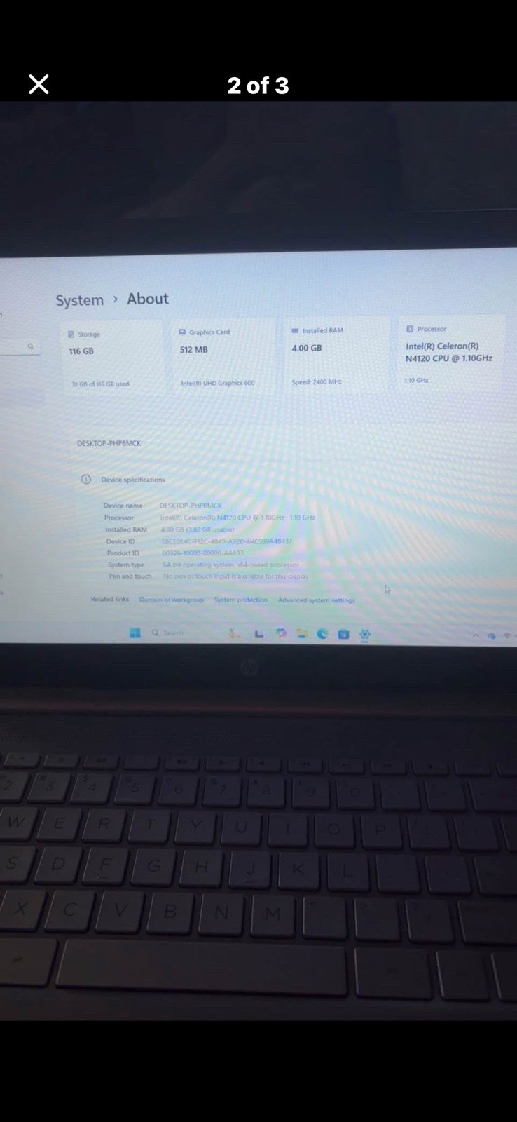 HP 14 14-dq0760dx 14in HD Celeron N4120 4GB 116GB eMMC Win11 Silver