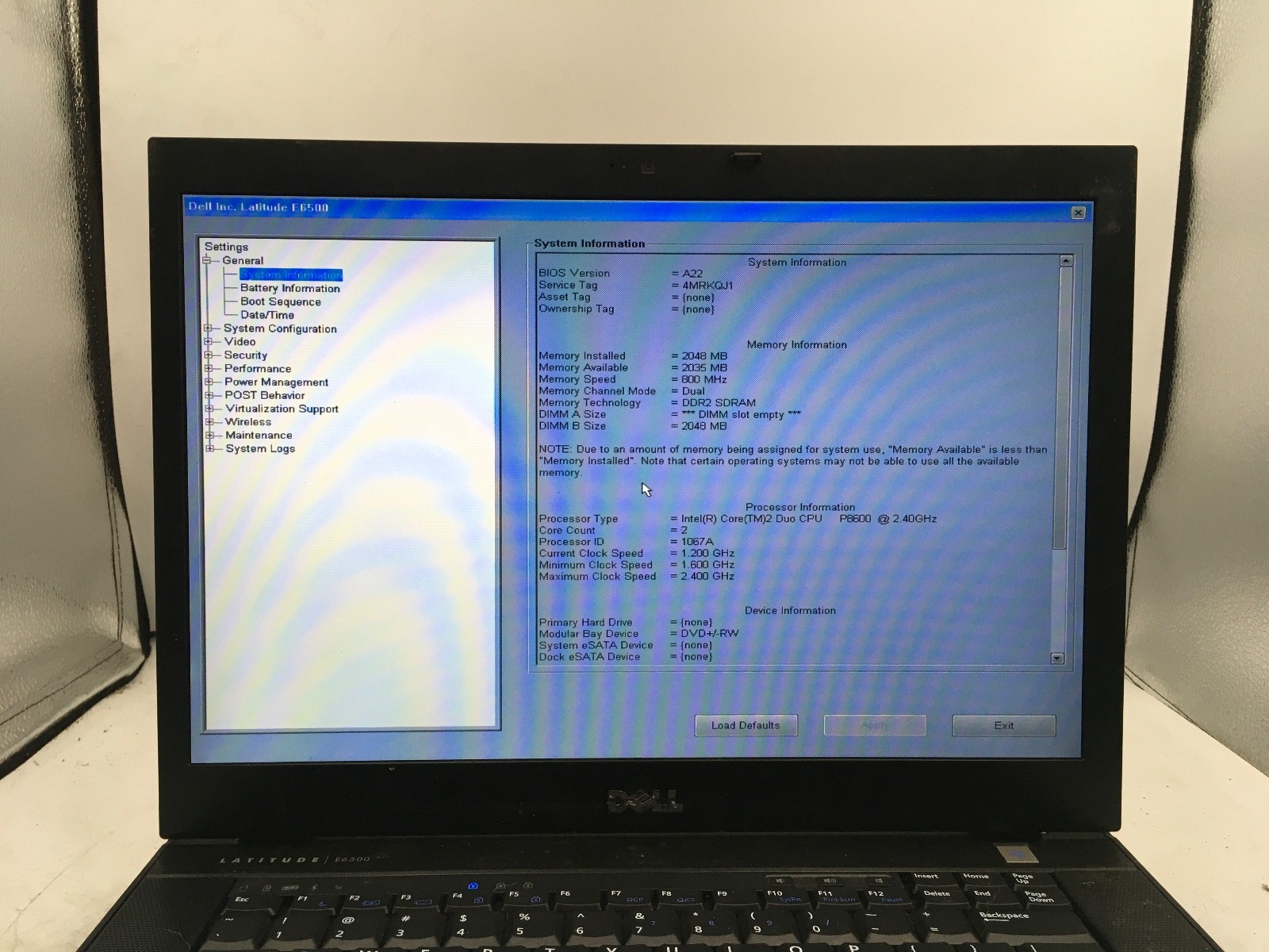 DELL LATITUDE E6500 – BOOTS TO BIOS – INTEL CORE 2 DUO – NO RAM – READ DESC – BB