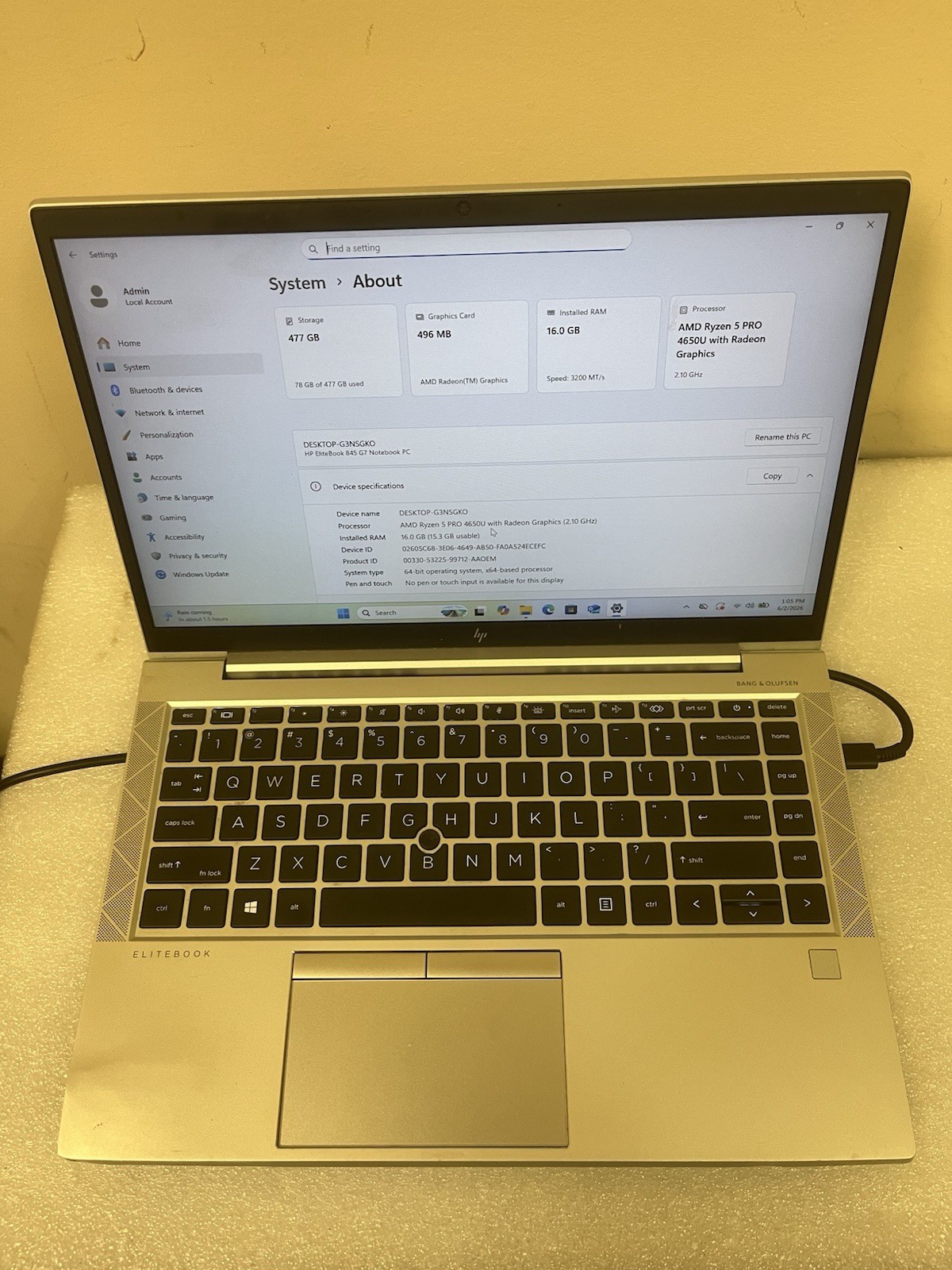 HP ELITEBOOK 845 G7 AMD RYZEN 5 PRO 4650U 16GB Ram 512GB SSD FHD Win11 Pro-111