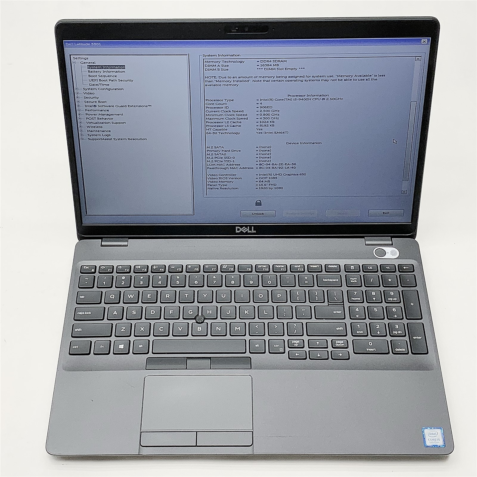 Dell Latitude 5501 Laptop i5 9400H 2.50GHZ 15.6″ FHD 16GB RAM NO HDD BIOS LOCKED