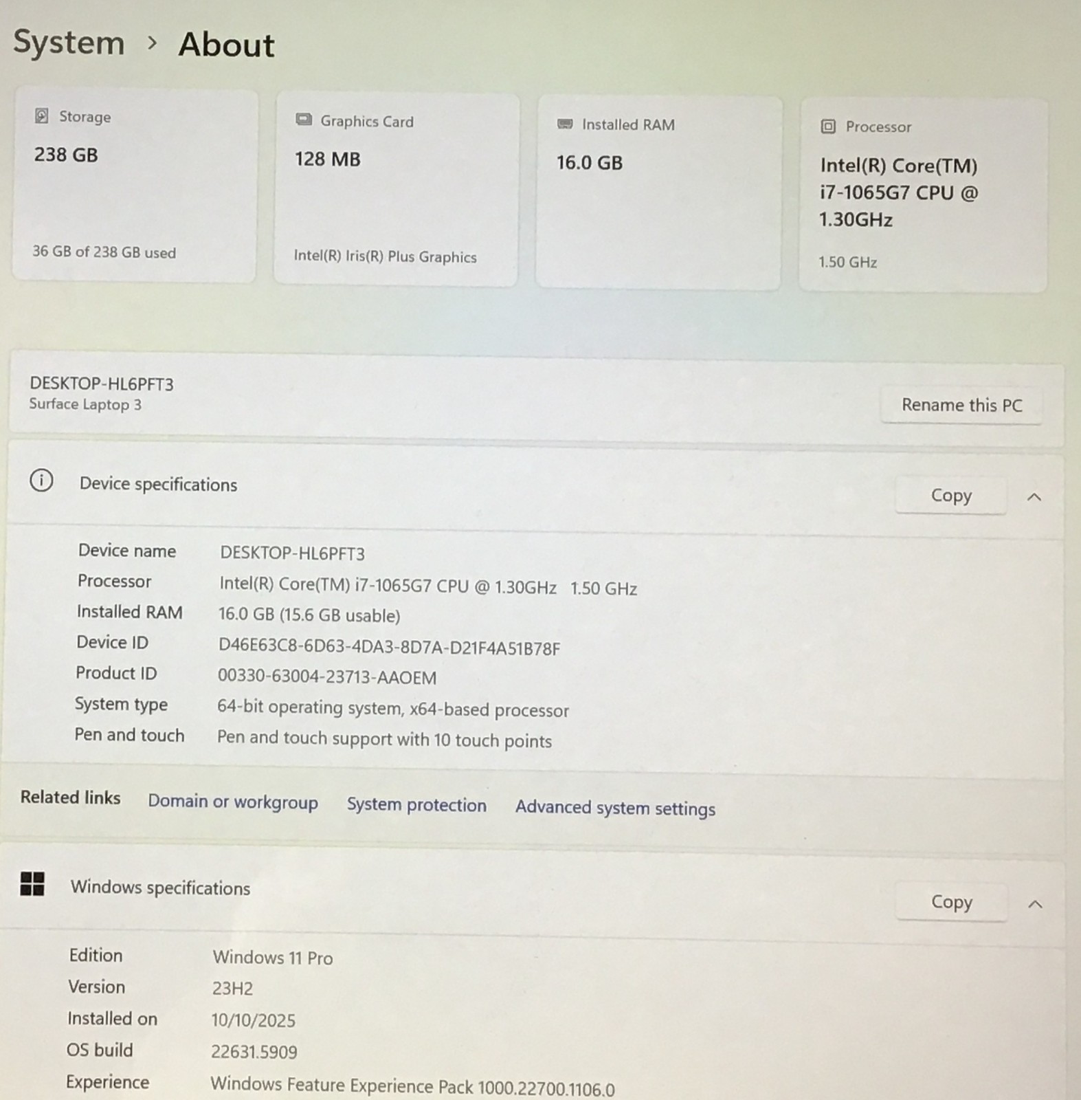 Microsoft Surface 1867 13.5″ Laptop Gen 3 I7-1065G7 1.3 GHz 16GB 256GB SSD READ