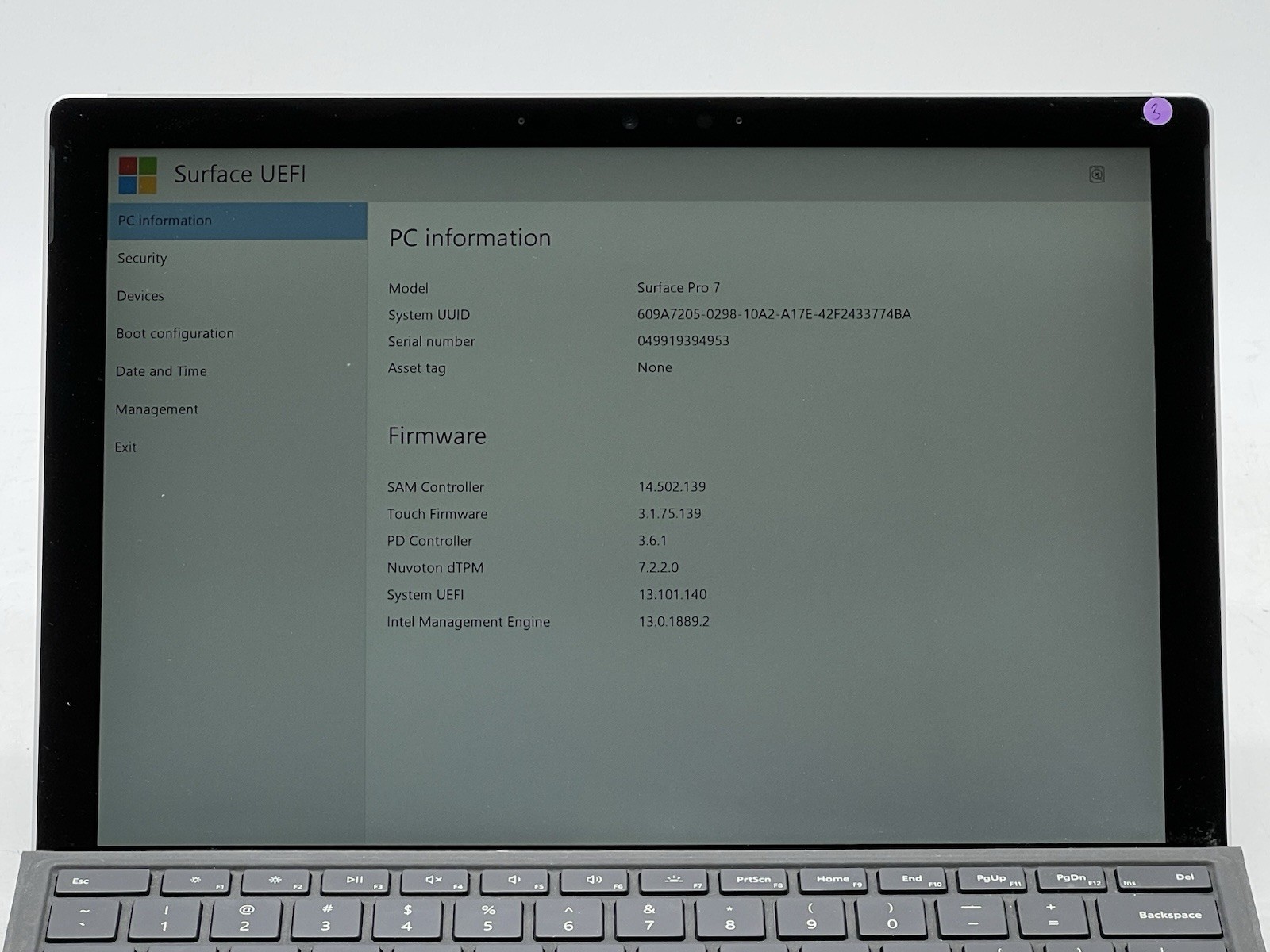 Mircosoft Surface Pro 7, i5-1035G4 CPU @ 1.10GHz, 8GB RAM, 256GB NVMe-No OS/AC
