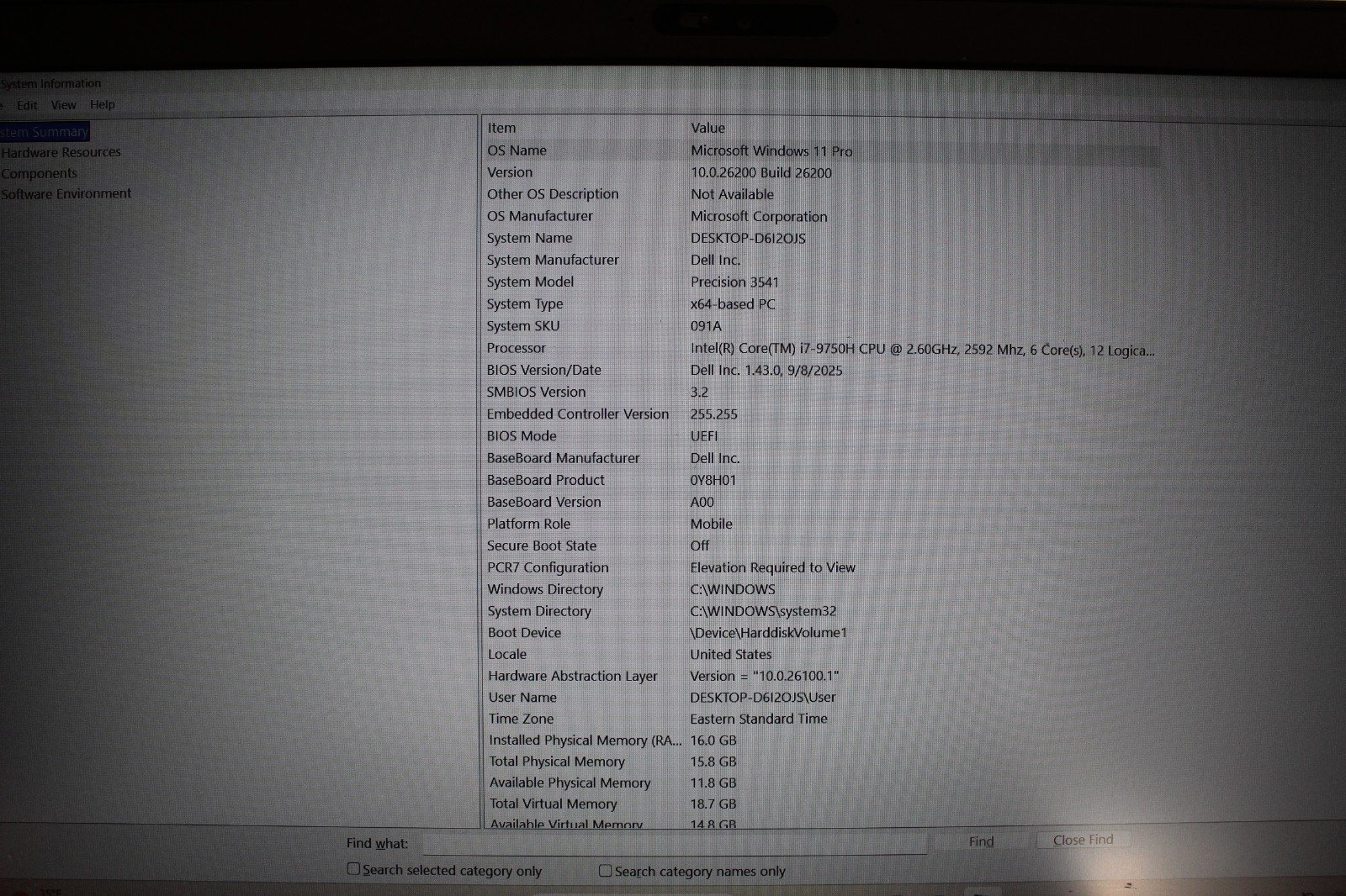 Dell Precision 3541 I7-9750H 256GB NvME SSD 16GB DDR4 Win11Pro