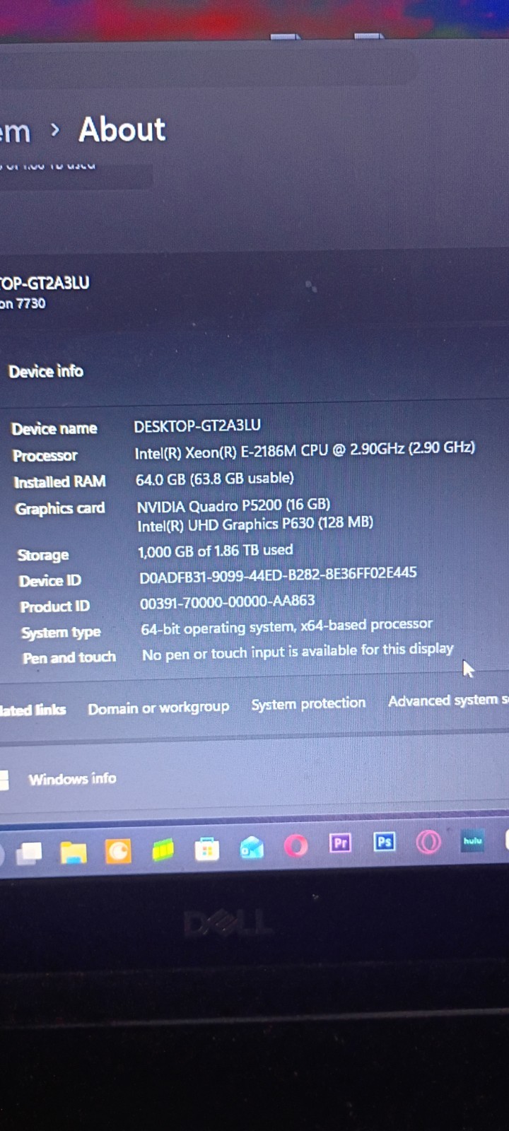 Dell Precision 7730 17″ – Xeon E-2186M – 64GB 2tb Ssd P5200 16gb Os 11 Pro
