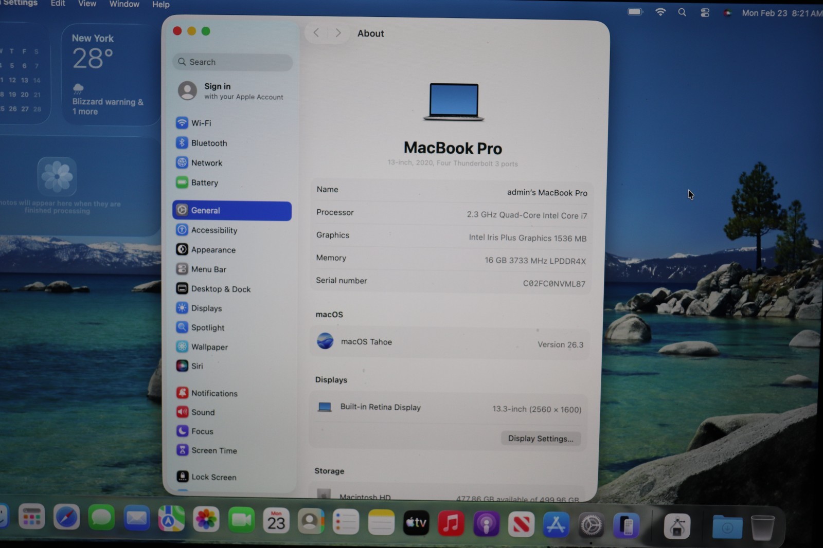 Apple Mac Book Pro 13-inch 2020, Four Thunderbolt 3 ports 16GB RAM -Model A2251