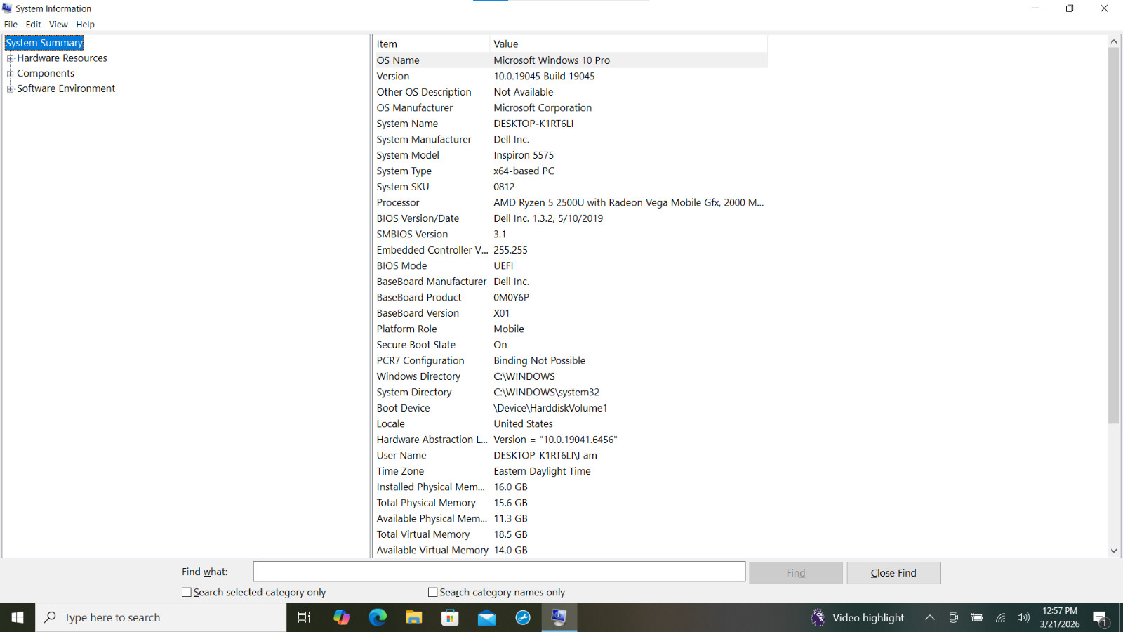 Dell Inspiron 5575 – AMD Ryzen 5 – 16GB RAM – 512GB SSD Windows 10 Pro