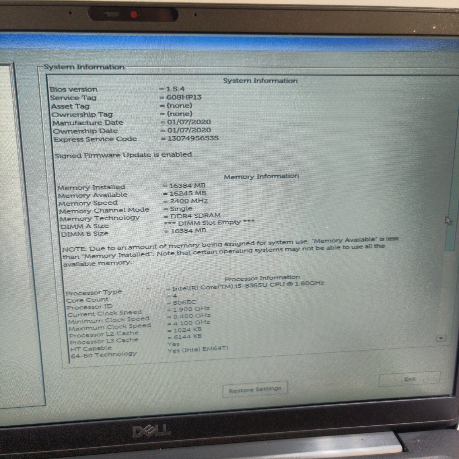 Dell Latitude 7400 14″ i5-8365U 16GB RAM NO SSD/OS/AC ADAPTER – TESTED