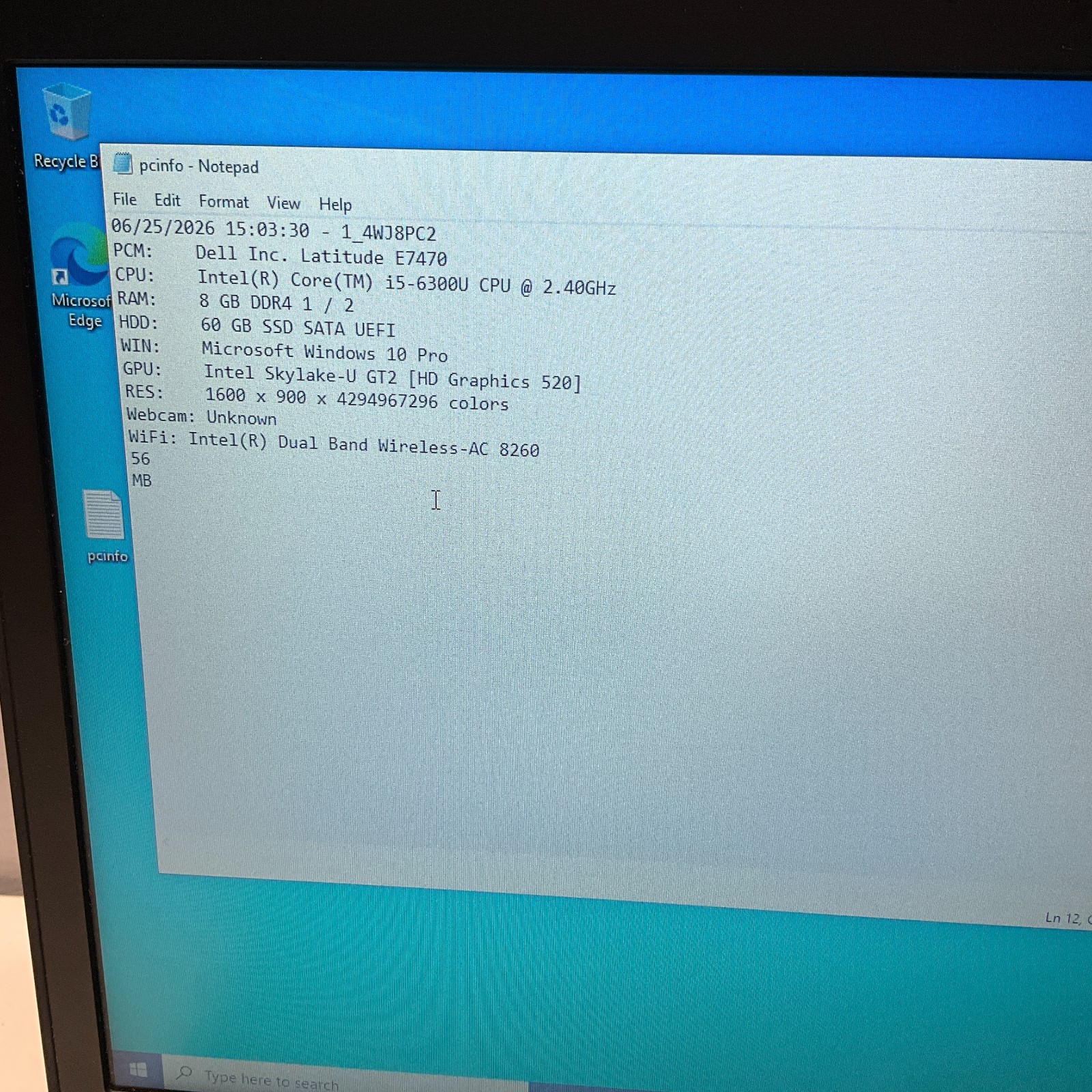 Dell Latitude E7470 Intel i5-6300U 2.4GHz 8GB 64GB SSD Windows 10 Pro Laptop!