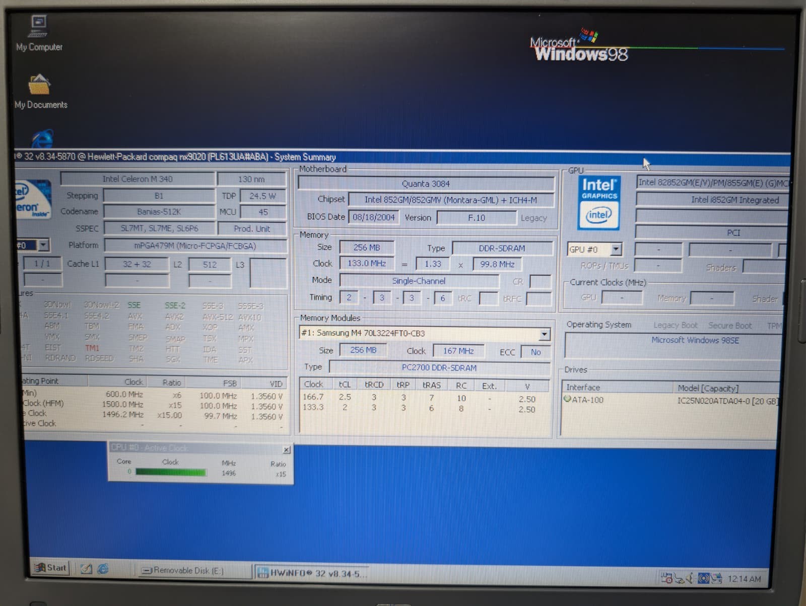 15″ HP Compaq NX9020 | Intel Celeron 256MB RAM 20GB HDD | Windows 98SE