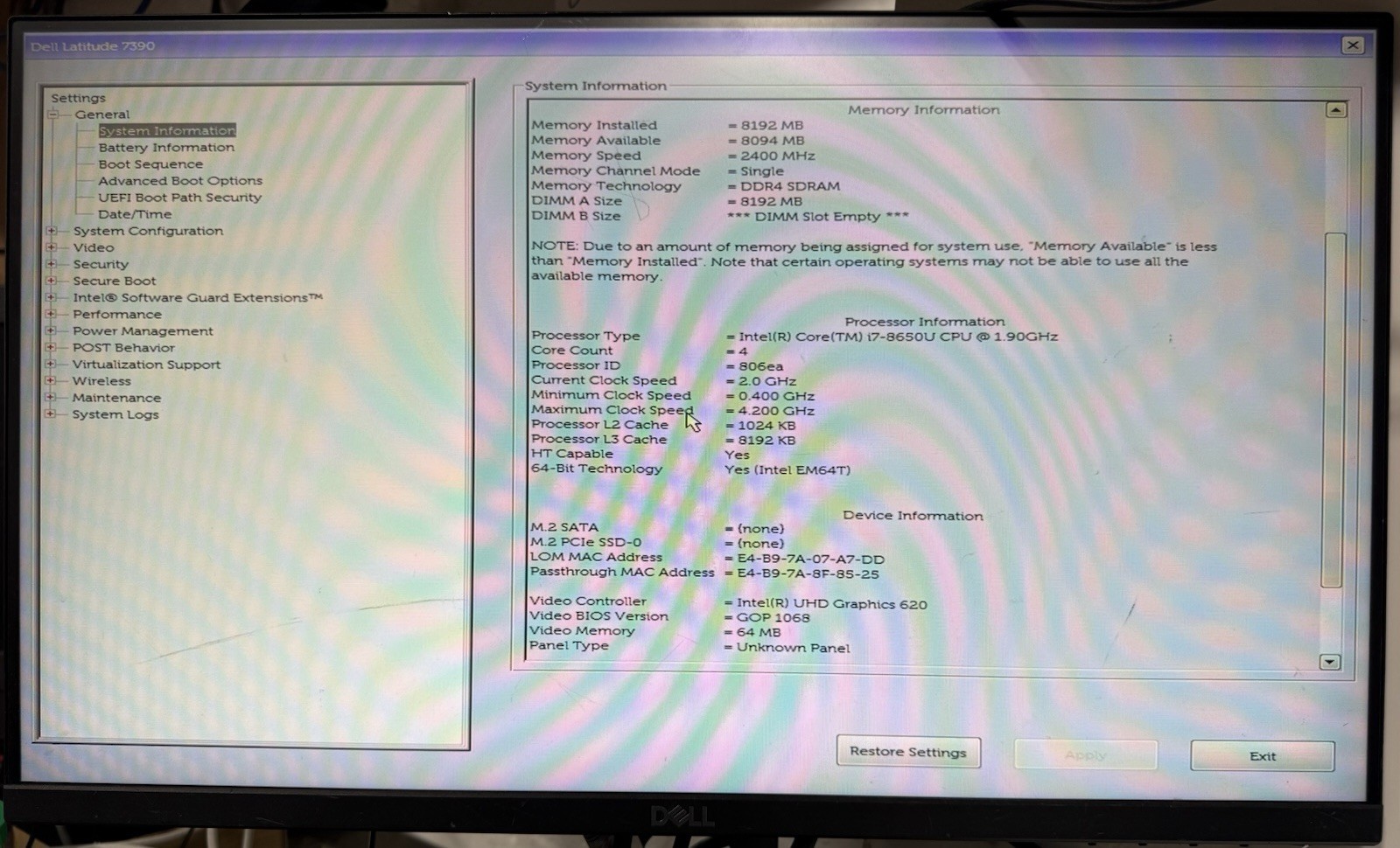 Dell Latitude 7390 14″ i7-8650U@1.9GHz 8GB RAM (NO SSD/AC/BATT) *READ* #0035