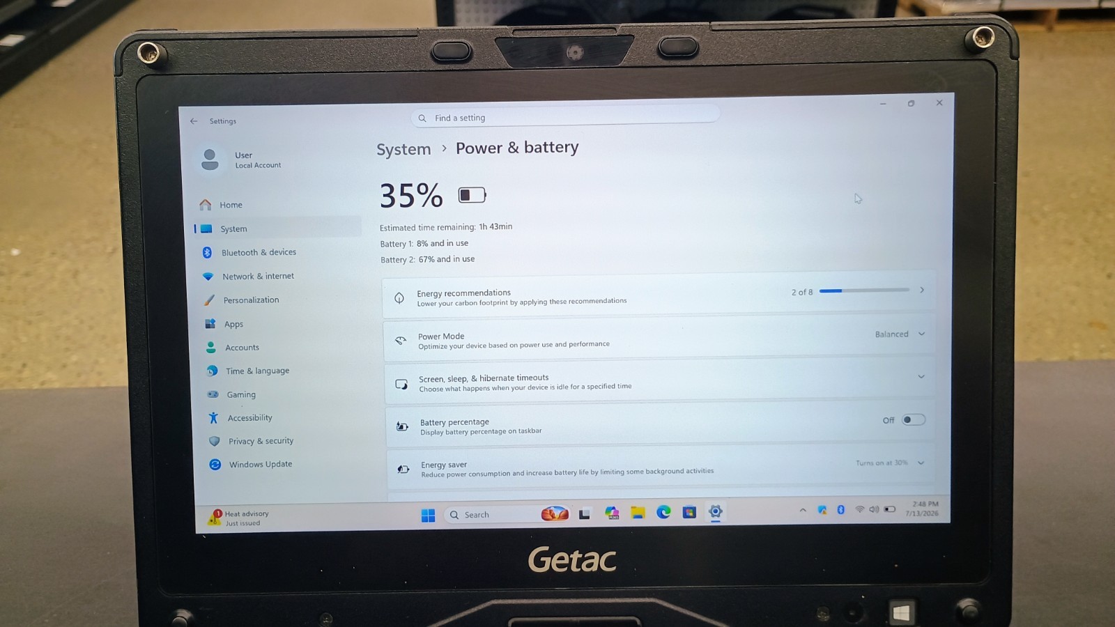 Getac V110G6 Quad Core i5-10210U 1.60GHz – 256GB SSD – 16GB – Win 11 Pro
