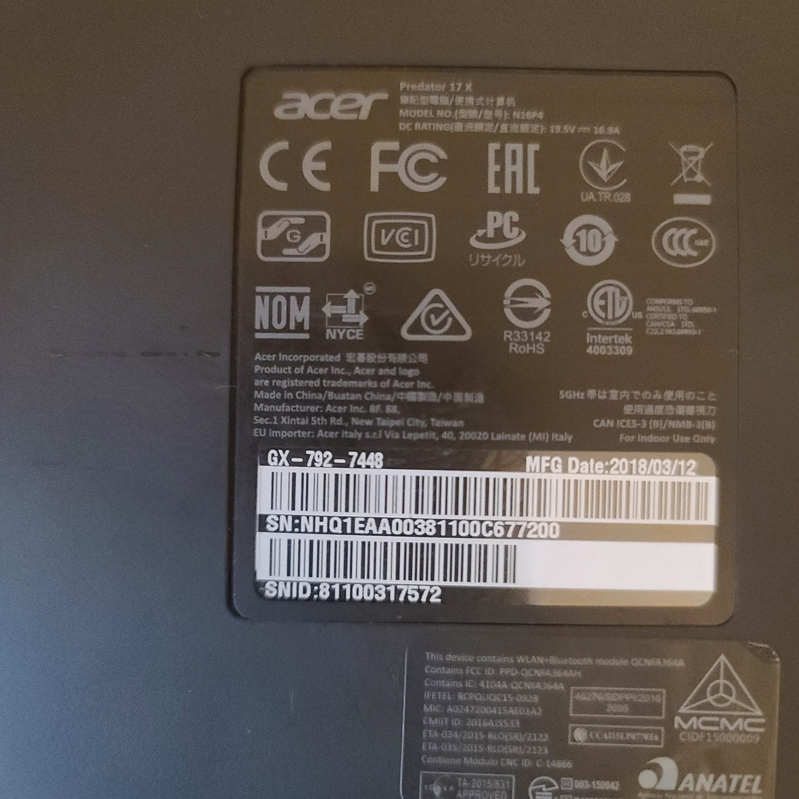 PREDATOR GX-792 GAMING LAPTOP CORE i7-7700HQ 16GB RAM GTX 1080 512GB NVME