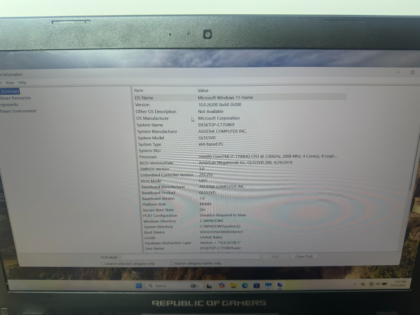 Asus ROG Strix GL553V | 15.6″| i7-7700HQ | 16GB | 256GB SSD | GTX 1050 *READ*