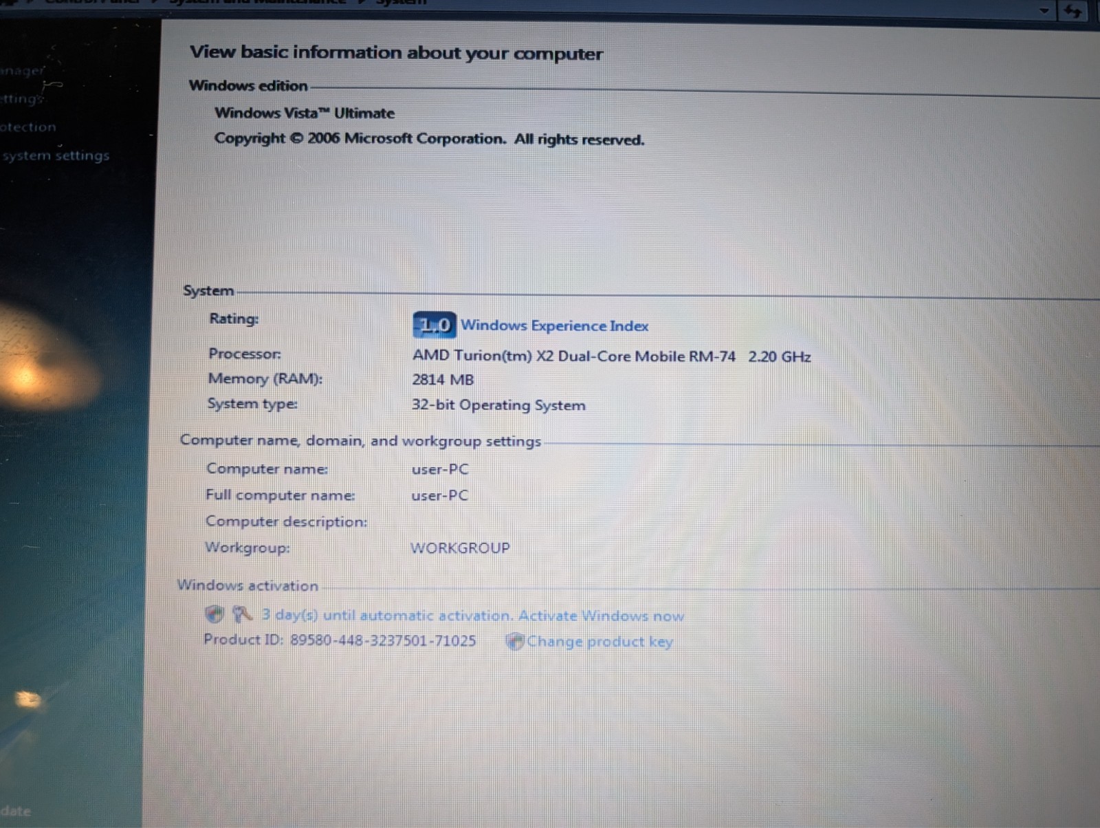 HP Pavilion dv7 Laptop AMD Turion II 2.20GHz 4GB RAM 500GB HDD Windows Vista