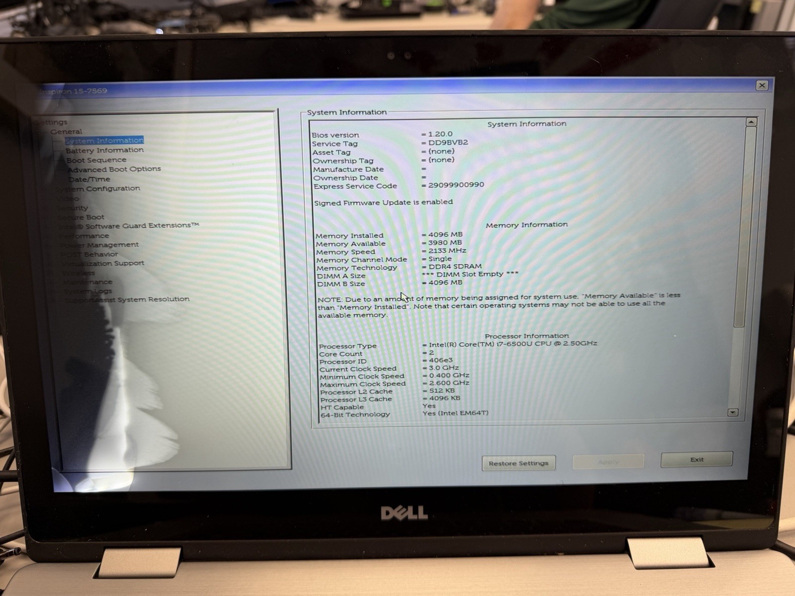 Dell Inspiron 15-7568 15.6” TOUCH Core i7-6500U 2.5GHz 4GB RAM No SSD/OS – READ