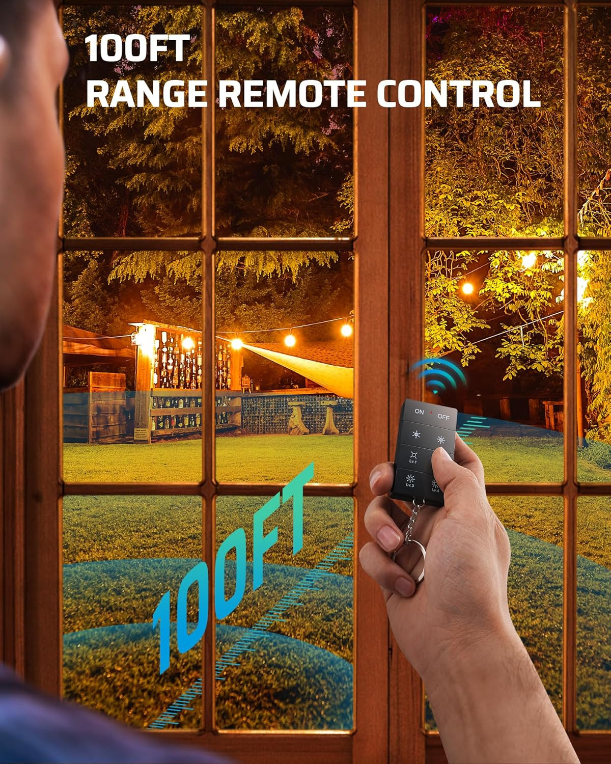 Outdoor Dimmer for String Lights, 100FT Remote Range, IP44 Waterproof Plug-In Di