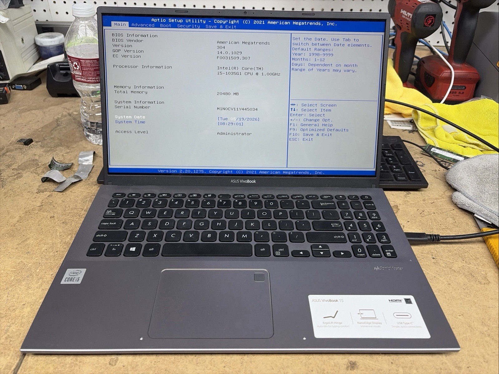 Asus Vivobook 15 15.6″ FHD Intel I5-1035G1 20GB RAM 256GB SSD Fingerprint