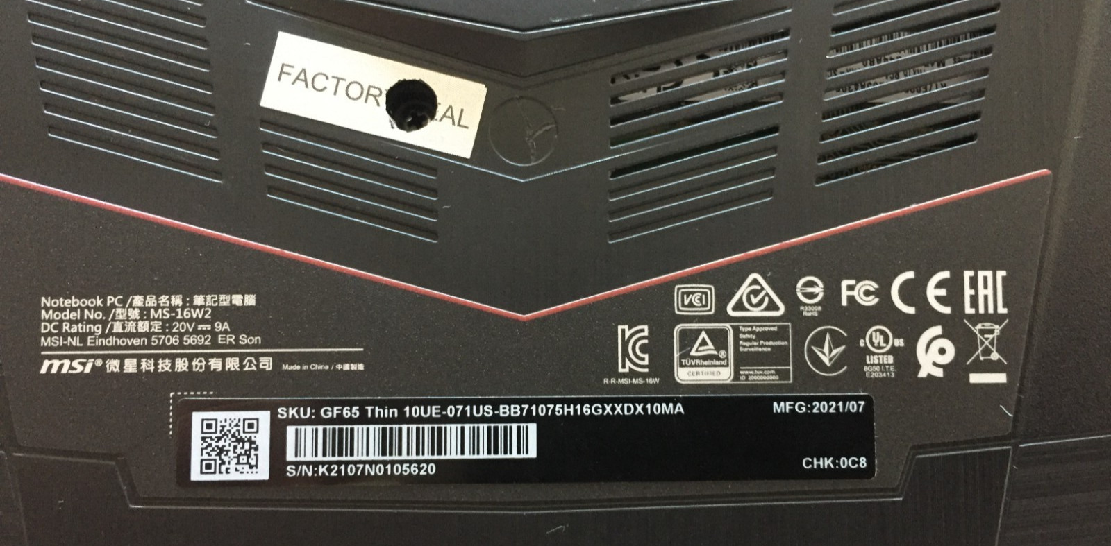 MSI MS-16W2 GF65 THIN 10UE i7 15.6′ NVIDIA RTX 3060
