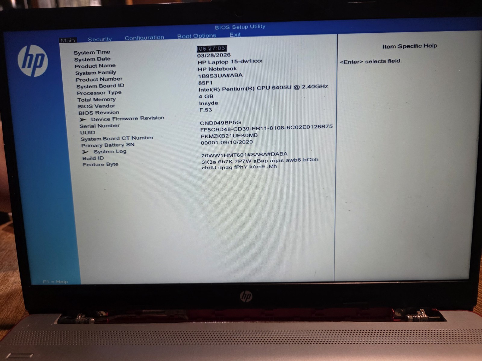 HP Laptop 15-DW 1083WM 15.6″ Pentium Gold 6405U 2.4GHz 4GB RAM, No SSD, No OS