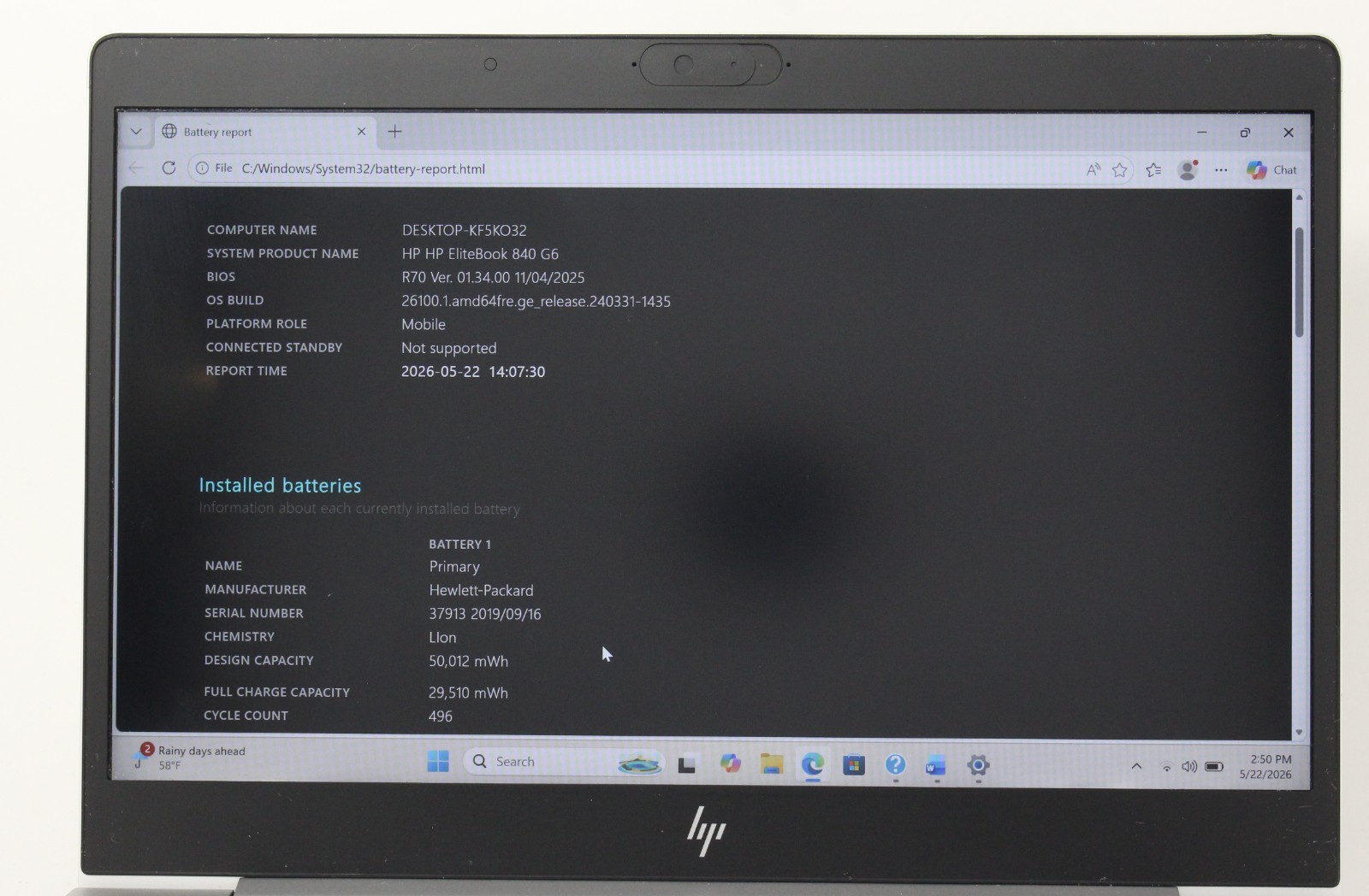HP Elitebook 840 G6 14″ 1.6GHz i5-8265U 256GB SSD 8GB RAM Win 11 Pro ; 6181273