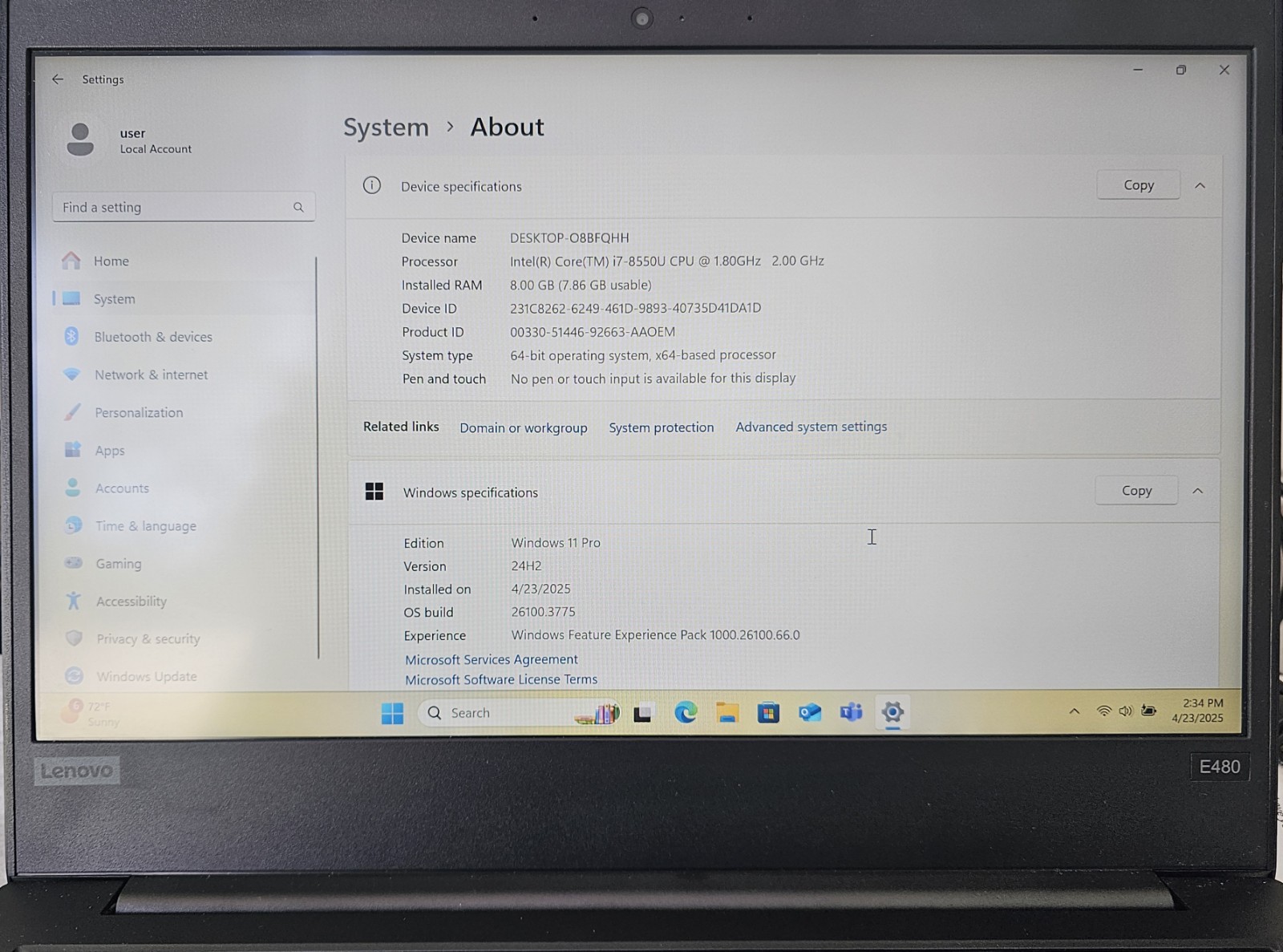 Lenovo ThinkPad E480 Laptop Intel i7 Quad Core 8GB RAM 256GB SSD Windows 11 Pro