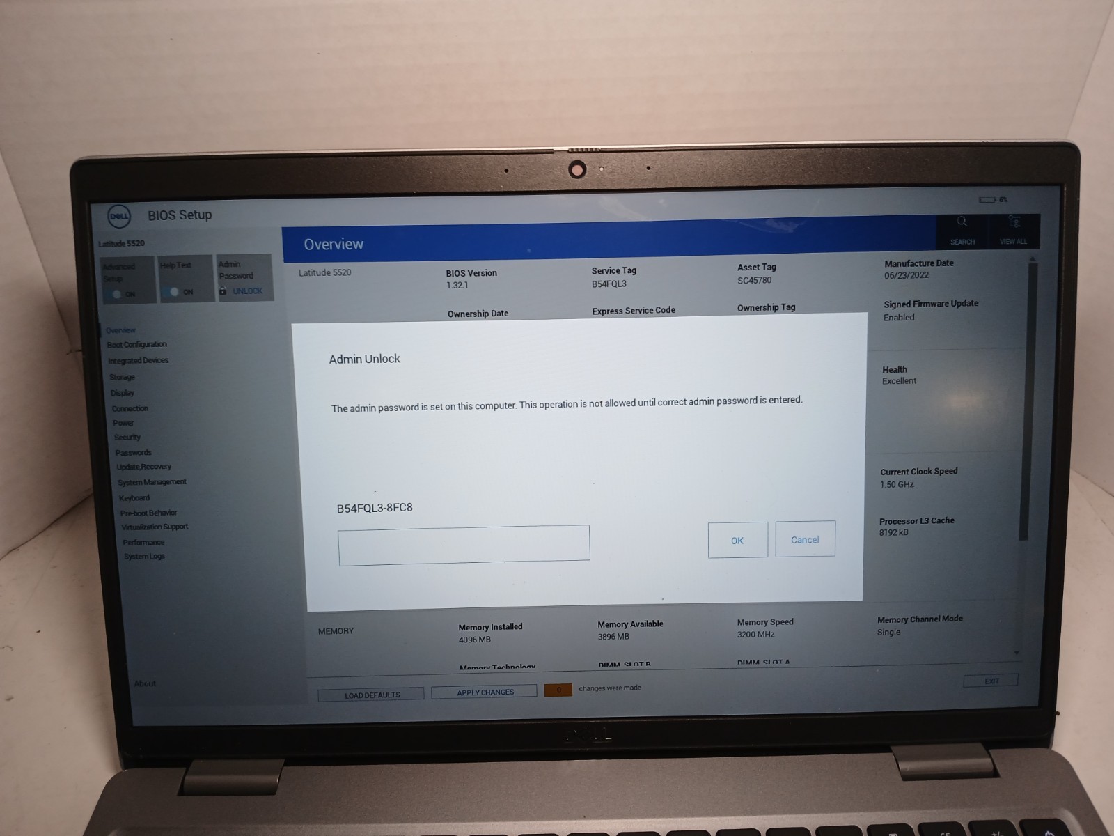 Dell Latitude 5520 15.6″ i5-1145G7 2.6GHz 4GB RAM NO SSD NO OS! BIOS PW! #97