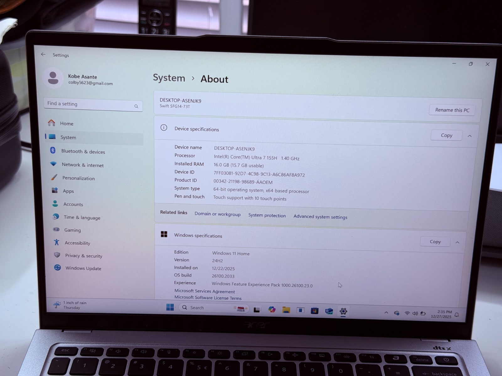 ACER SWIFT GO 14 LAPTOP, UTRA 7 155H 2T M.2