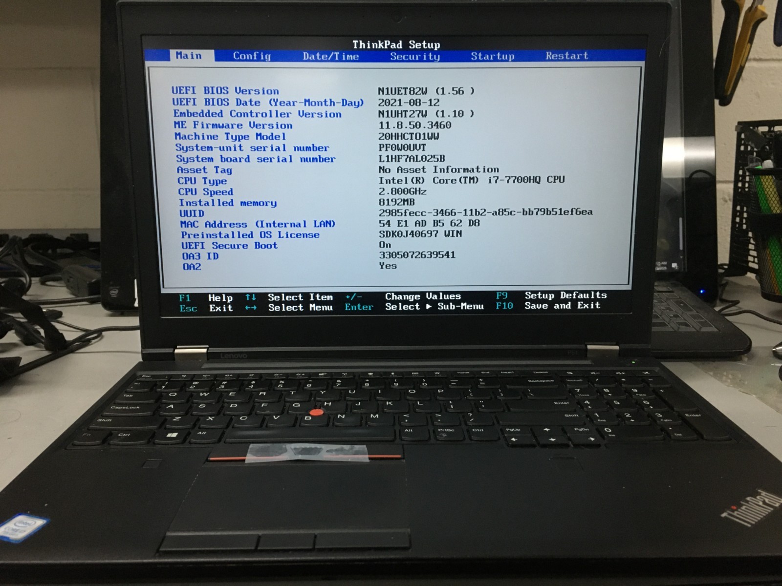 Lenovo ThinkPad P51 i7-7700HQ 8GB RAM No HD/ OS *BIOS/READ* | LP367