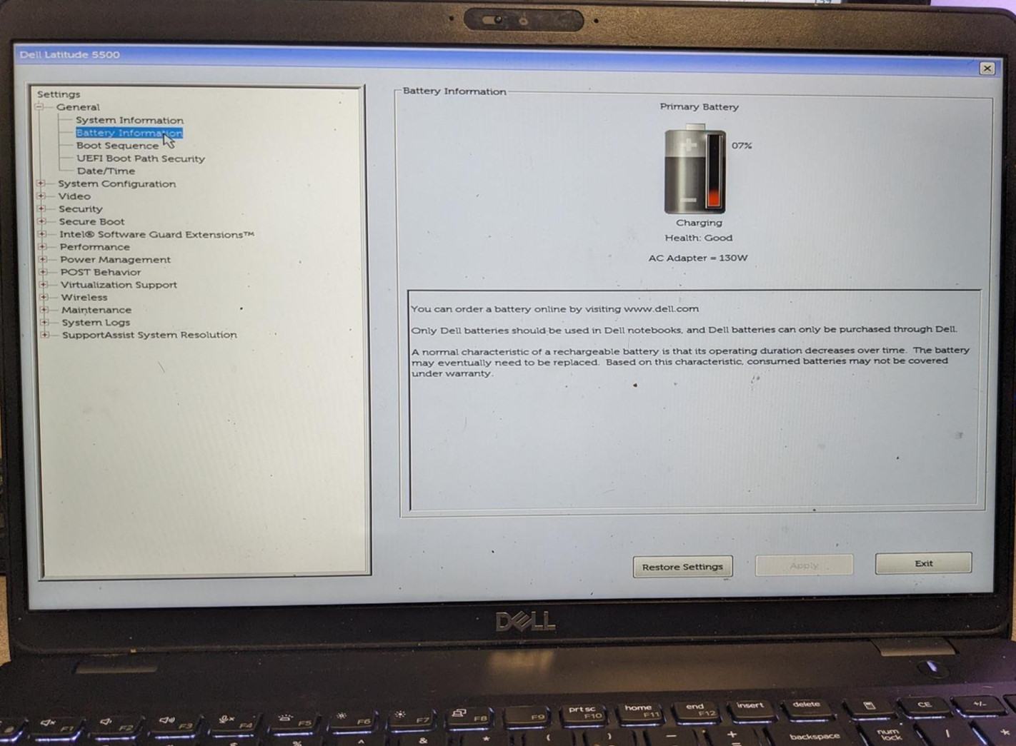 DELL LATITUDE 5500 i5-8365U @ 1.60GHz, 4GB RAM, NO HDD/OS