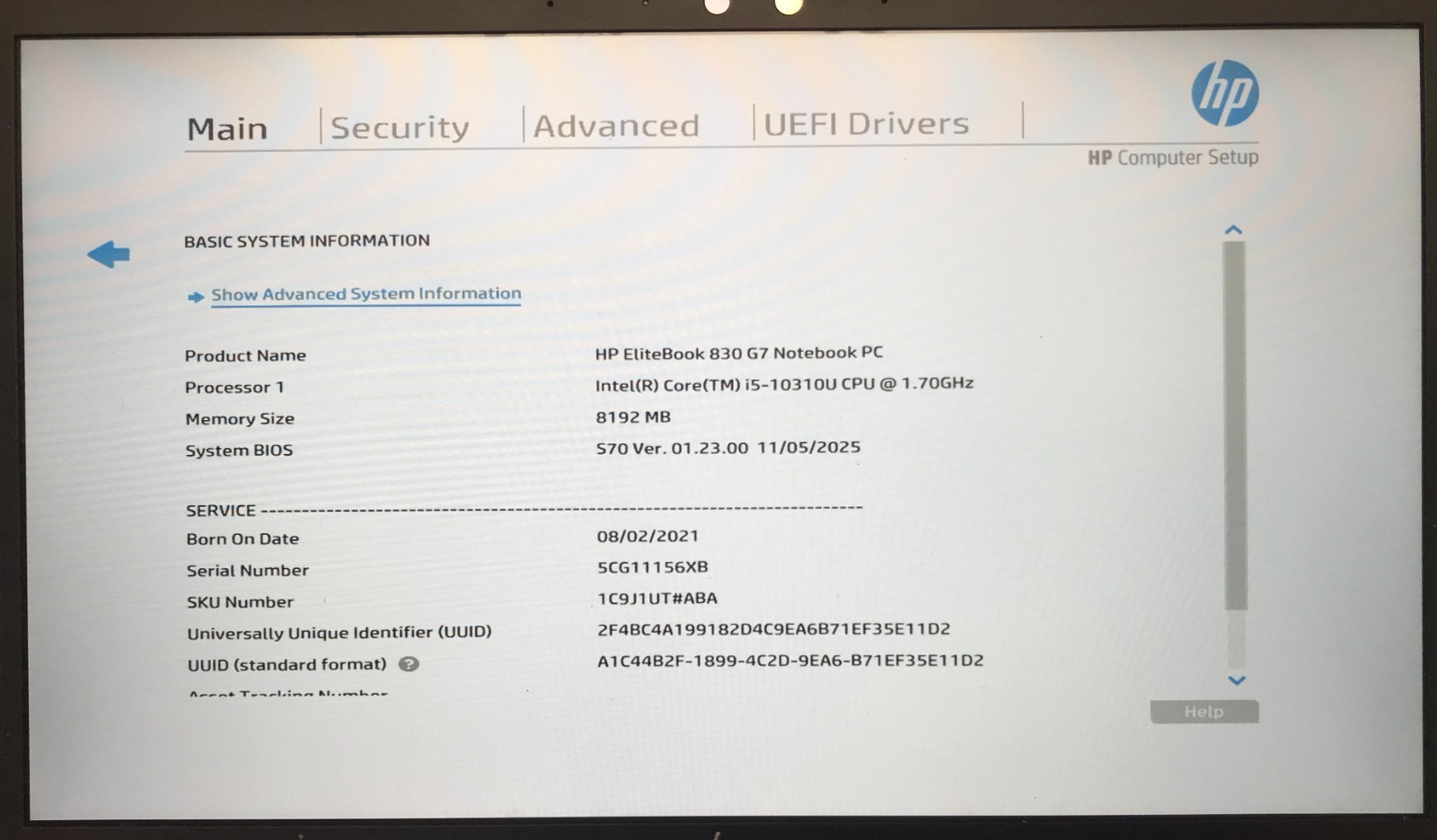 HP EliteBook 830 G7 13.3″ Laptop i5-10310U 8GB RAM 256GB NVMe