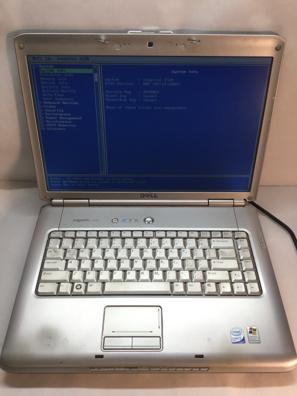 Dell Inspiron 1520 15″ Laptop Intel Core 2 Duo- BOOTS TO BIOS-MZ