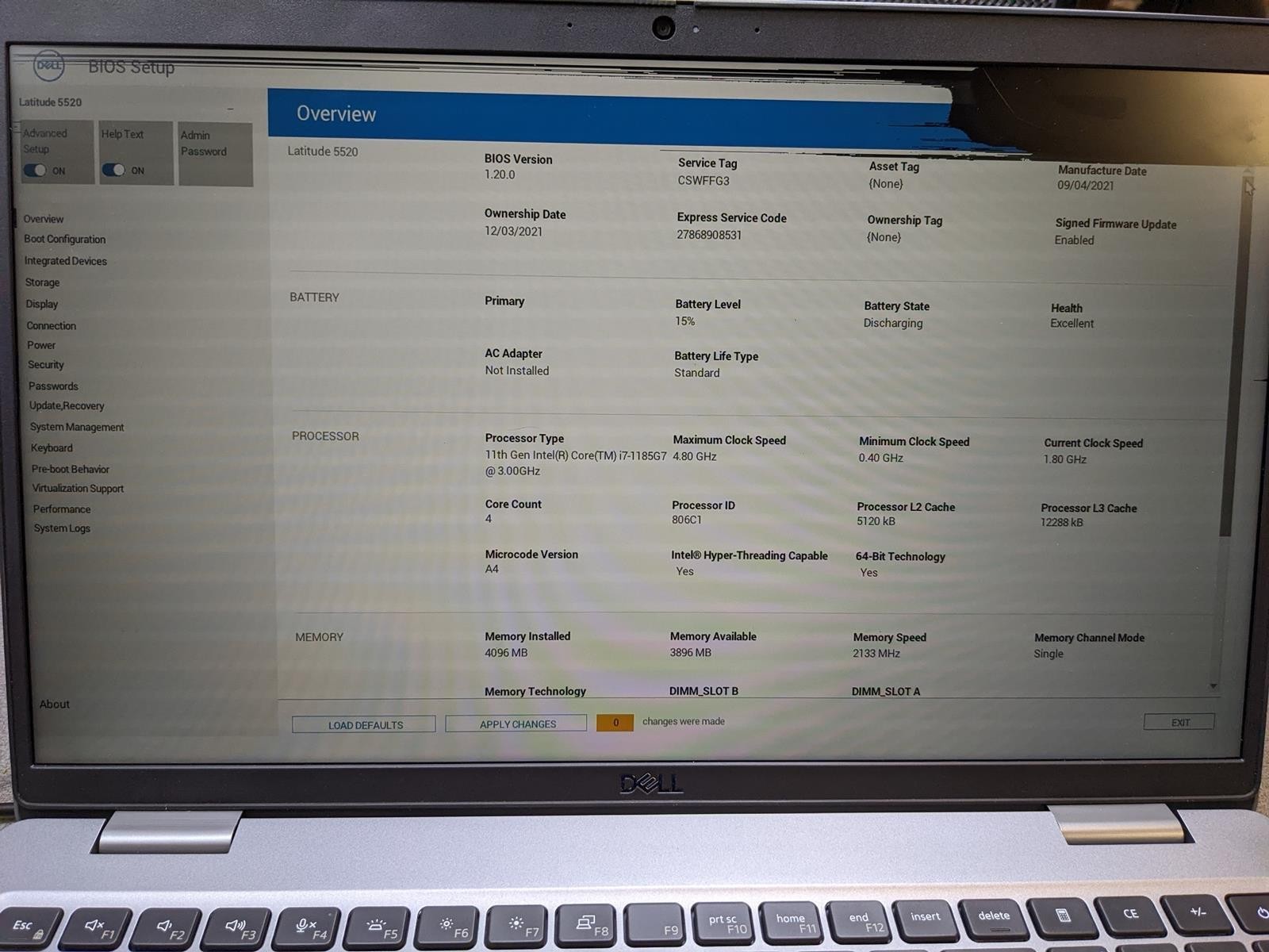 DELL LATITUDE 5520 i7-1185G7 @ 3.0GHz, 4GB RAM, NO HDD/OS – (FOR PARTS)