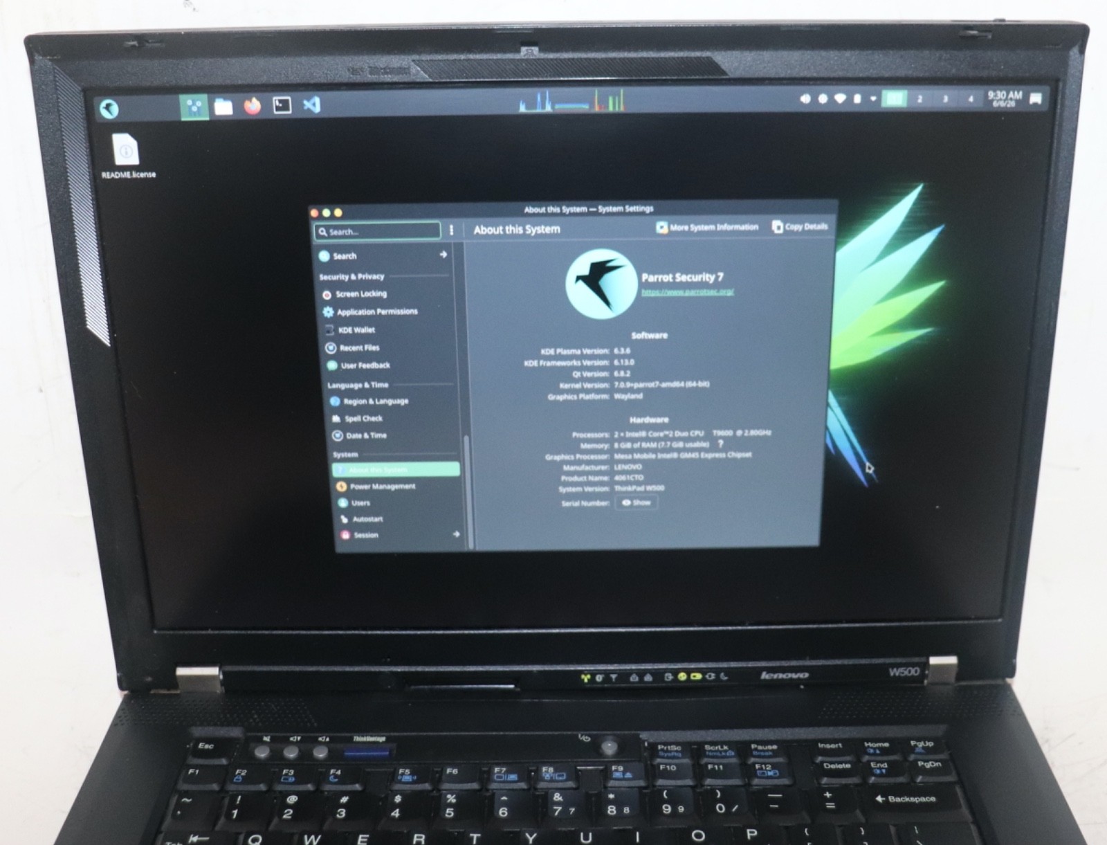 LibreBoot Lenovo ThinkPad W500|Int Core Duo@2.53GHz|8G RAM|320GB|Parrot Security