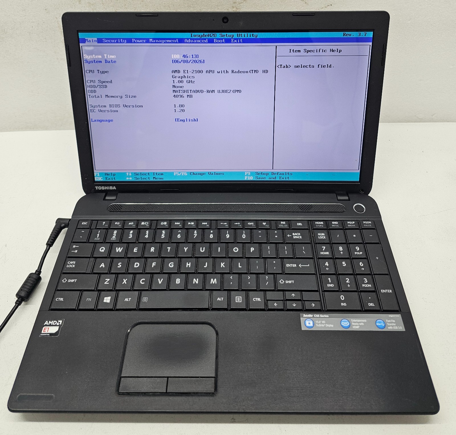 Toshiba Satellite C55D-A5170 15.6″ Laptop AMD E1-2100 4GB Ram NO HD/OS (FL)