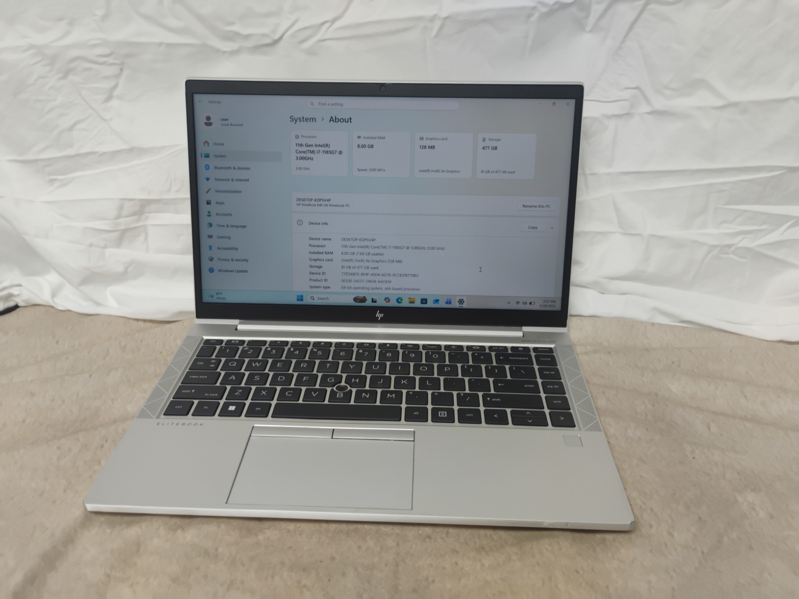 EliteBook 840 G8, i7-11th Gen, 8gb Ram, 512gb SSD, Win 11