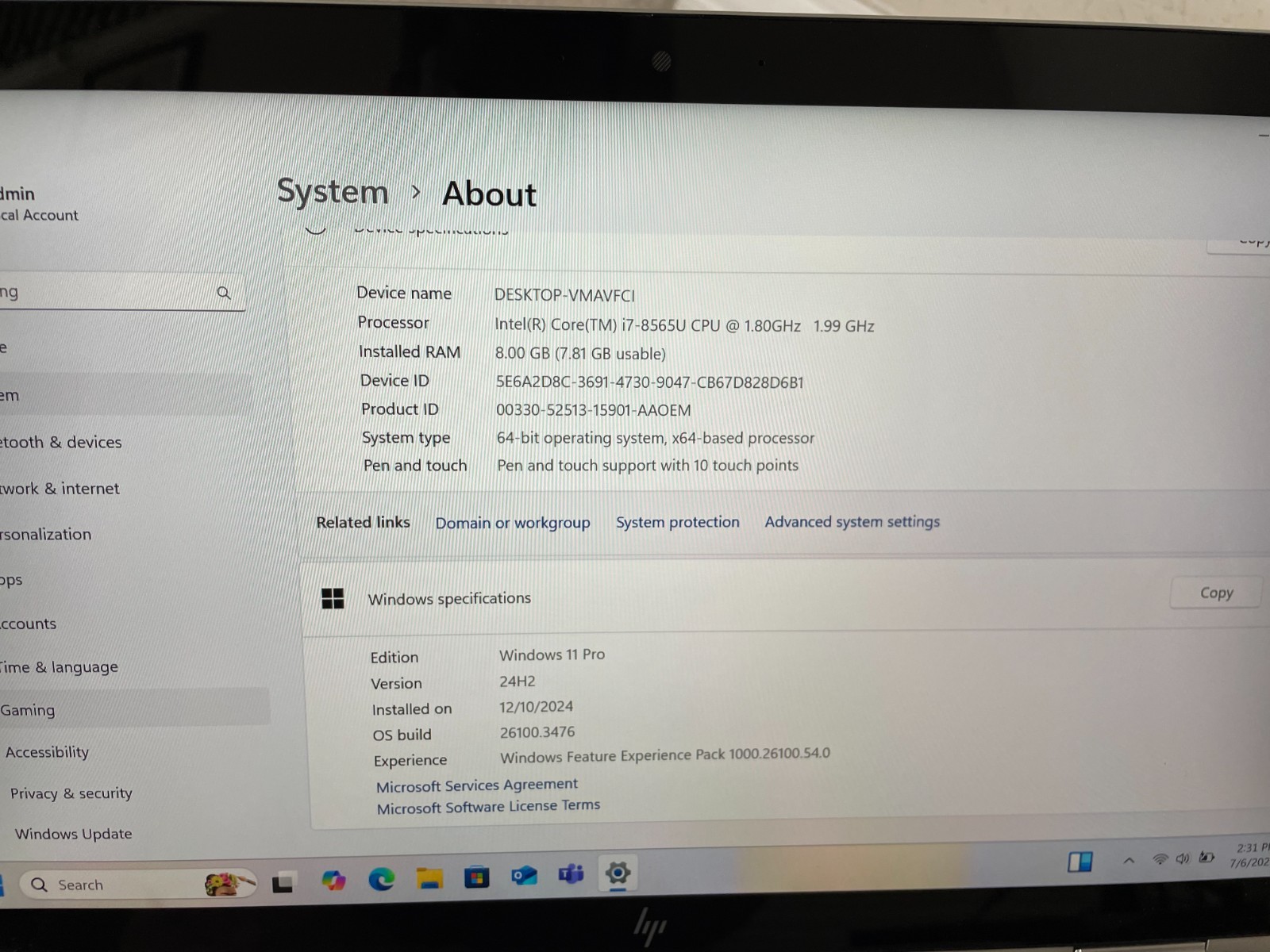 HP EliteBook x360 1040 G6 2-in-1 Laptop 14″ FHD Touch i7-8665U 120GB SSD 8GB RAM