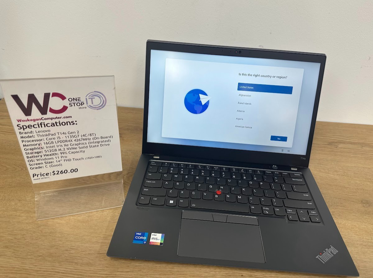 Lenovo ThinkPad T14s Gen 2 Core i5 1135G7, 16GB LPDDR4X Intel Iris Xe, 512GB SSD