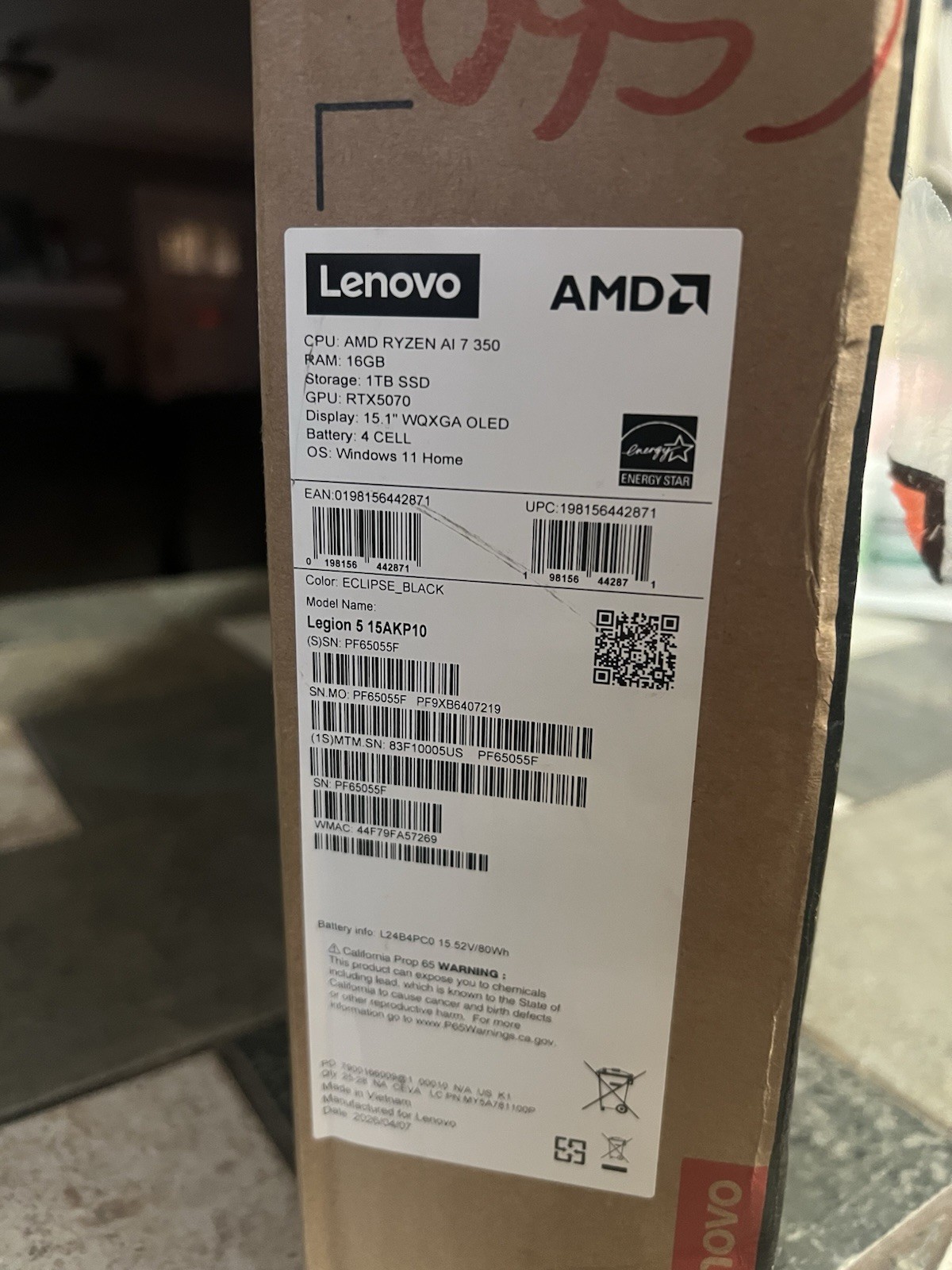 Legion 5 15AKP10 Gaming Laptop AMD Ryzen AI 7 350 W/Radeon 860M Nvidia RTX 5070