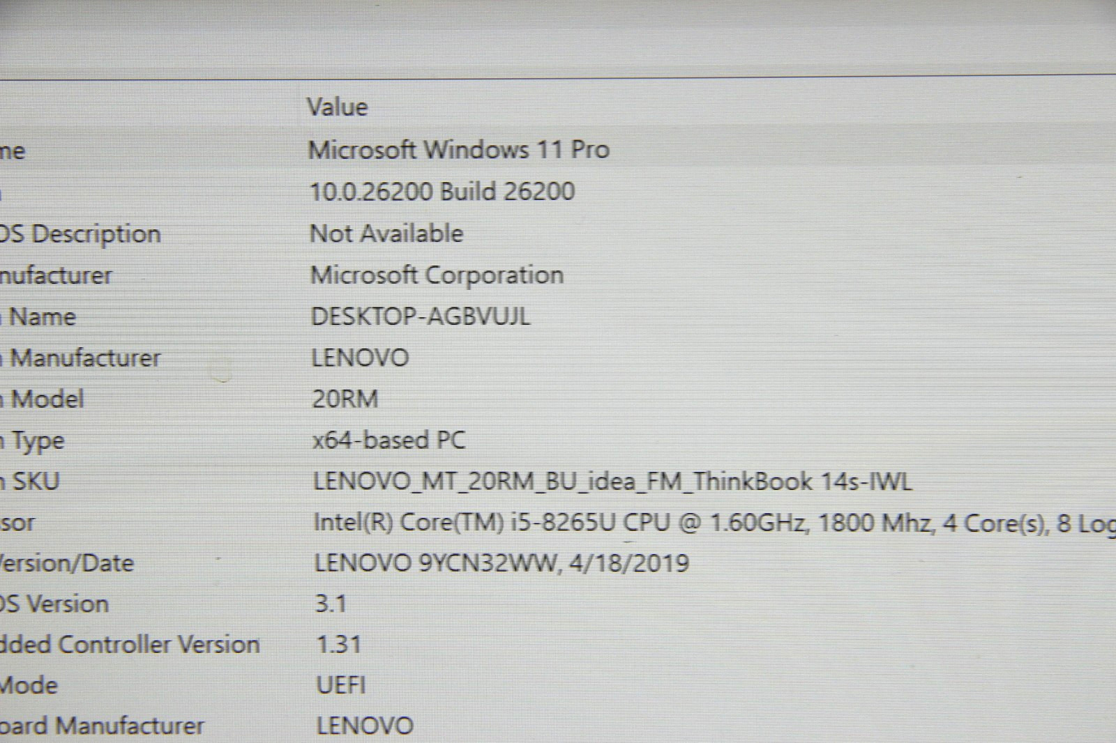Lenovo ThinkBook 14S-IWL 14″ Laptop i5-8265U 8 GB RAM 256 GB SSD Win 11 Charger