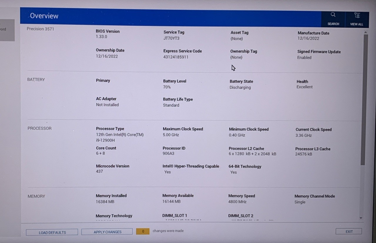 Dell Precision 3571 Intel i9-12900H 16GB RAM No SSD/OS NVIDIA RTX A10000 *READ*
