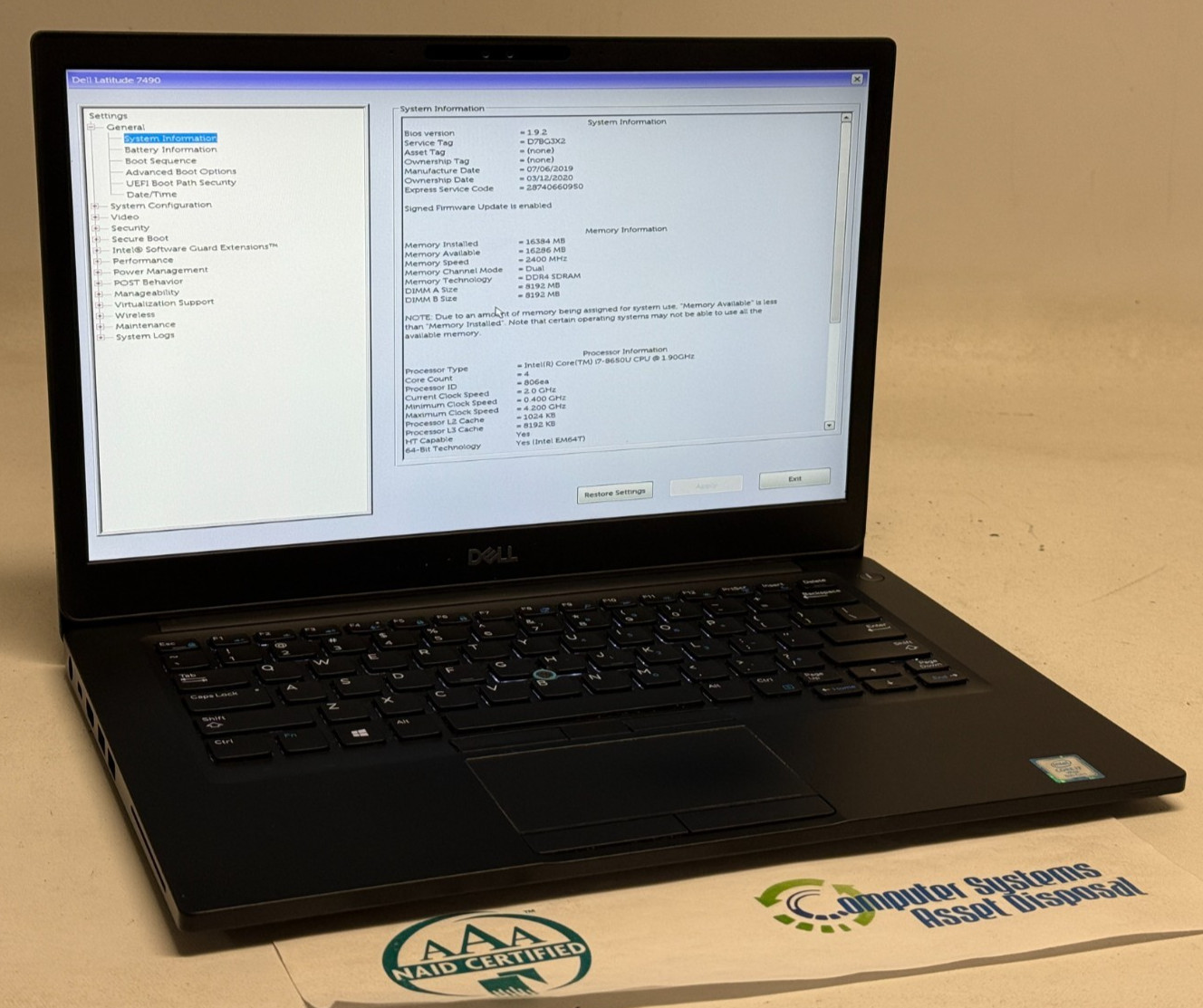 Dell Latitude 7490 14″ (i7-8650u 1.90GHz – 16GB RAM – 512GB SSD – Win11Home)