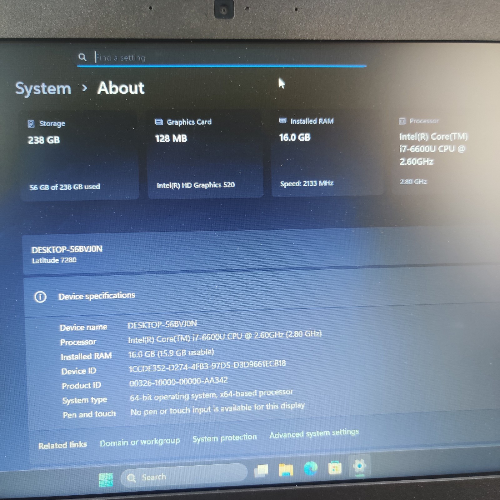 Dell Latitude 7280 I7-6600U 256GB M.2 16GB RAM Win11Home – NO AC ADAPTER