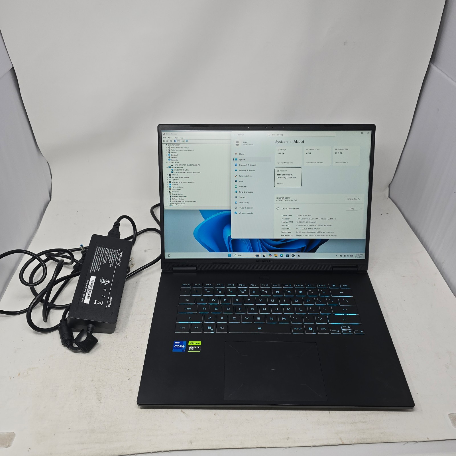 GIGABYTE – GAMING A16 – Core I7 13620H – 16GB DR5 – SSD 512GB – RTX4050 – Clean