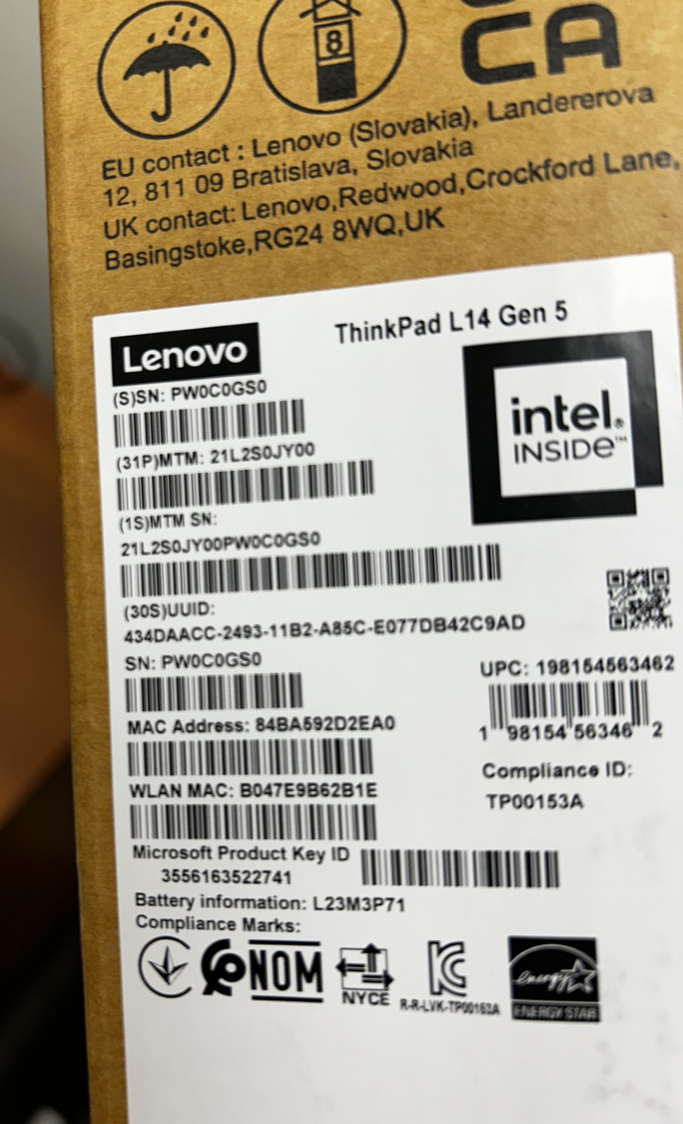 Lenovo ThinkPad L14 Gen 5 14″ Intel Core Ultra 5 125U 16GB 512GB W11 Enterprise